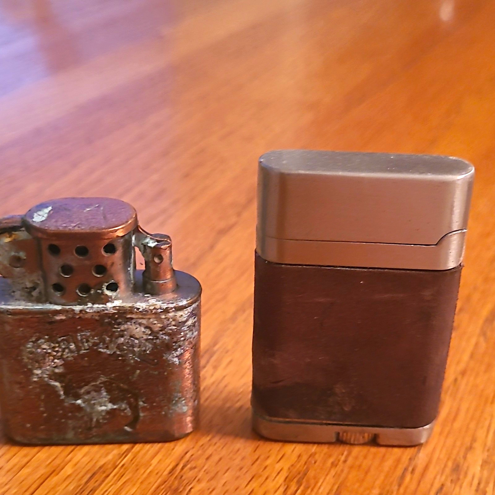 Lot of 2 Vintage Collectible Pocket Lighters, Brown & Silver Metal