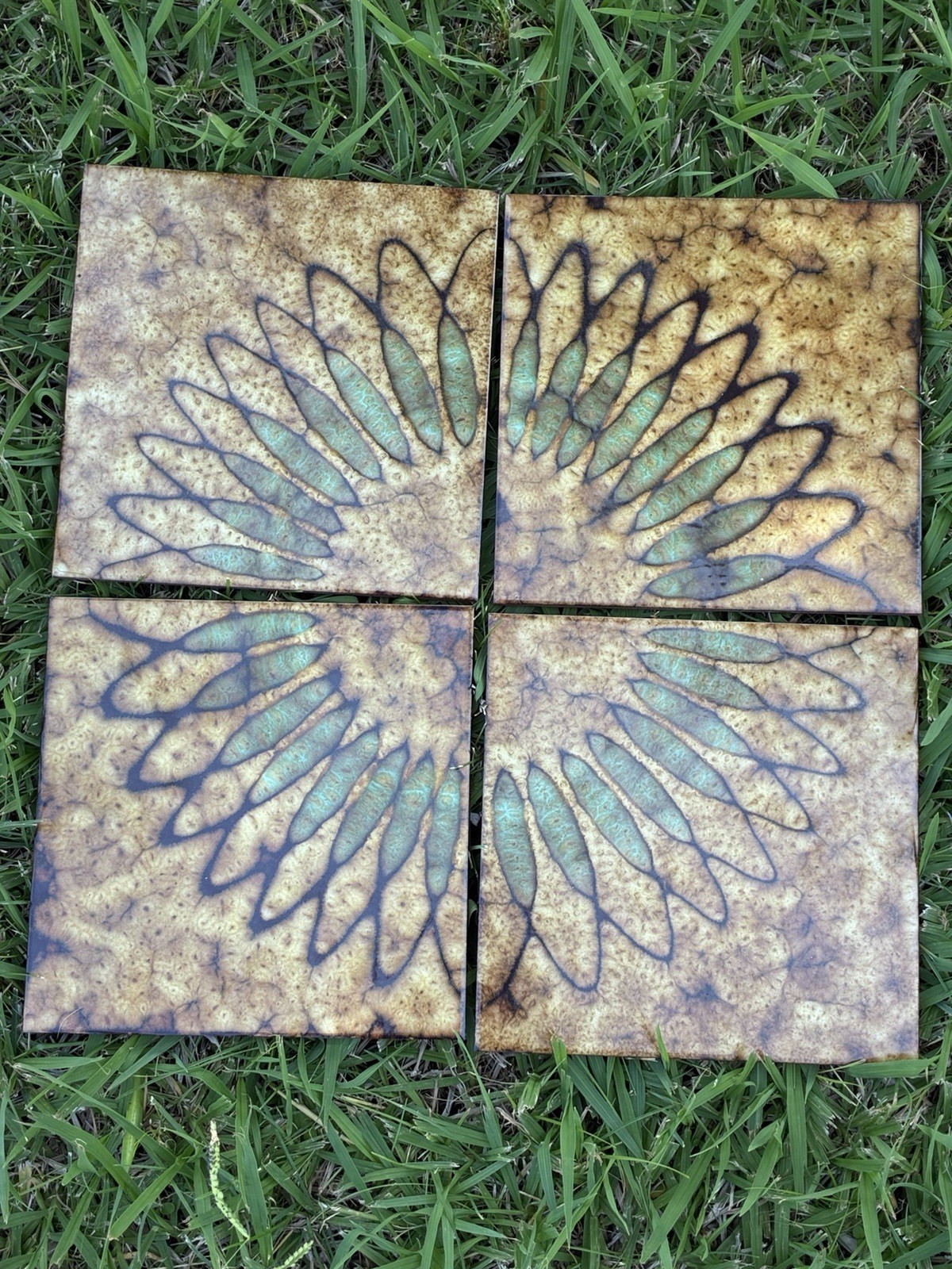 Vintage Mcm Italian Ceramic Tiles 4-8x8 Sunburst By Ceramiche Piemme Stamped