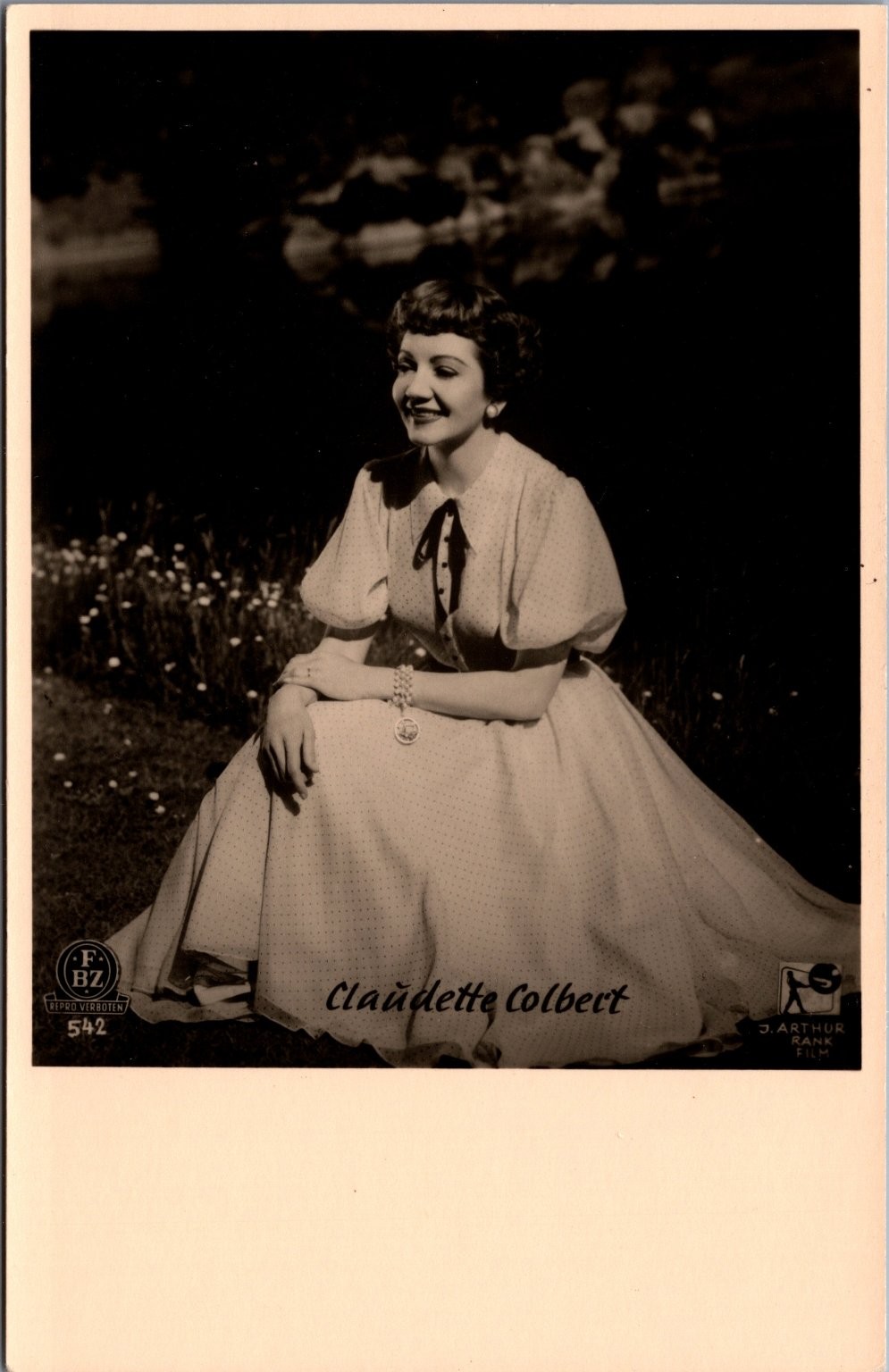 Claudette Colbert Vintage F. BZ J. Arthur Rank Photo Postcard RPPC 1940s-50s Claudette Colbert Vintage F. BZ J. Arthur Rank Photo Postcard RPPC 1940s-50s
