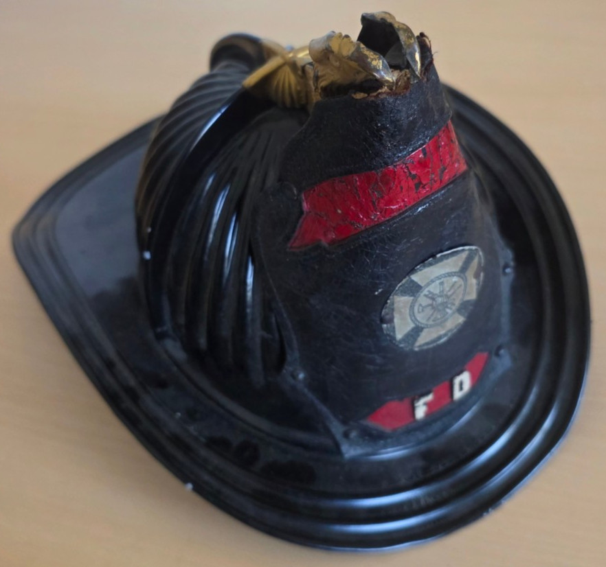 Vintage Aluminum Cairns Bros Fire Helmet W/ Leather Badge