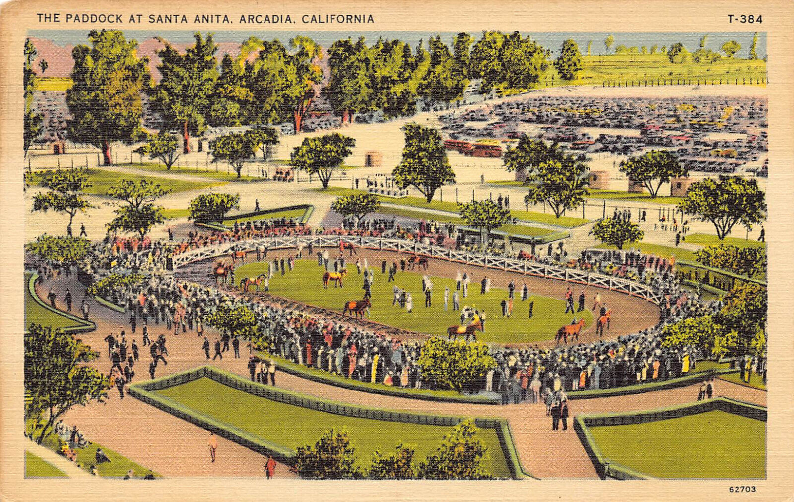 Arcadia, California The Paddock at Santa Anita Horse Race Track postcard linen