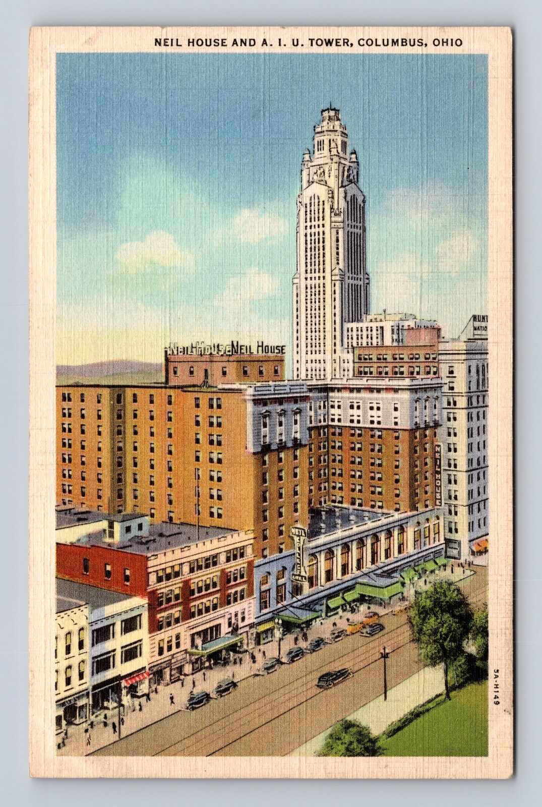 Columbus OH-Ohio, Neil House, A.I.U Tower, Antique Vintage Souvenir Postcard