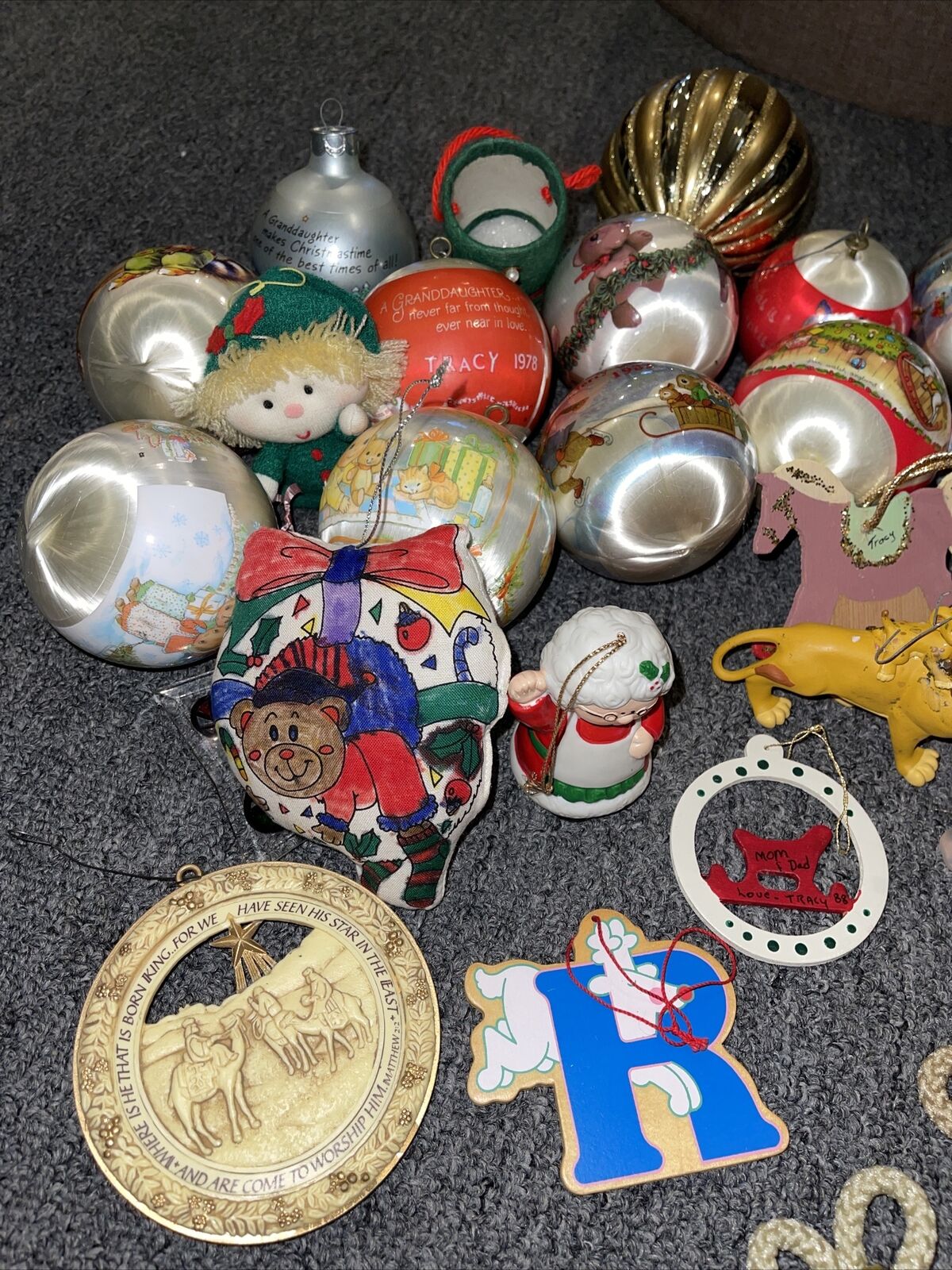 Lot  Of VTG Satin Ornaments From 70-90, & Lion King Ornament & Miss Glass Ones.