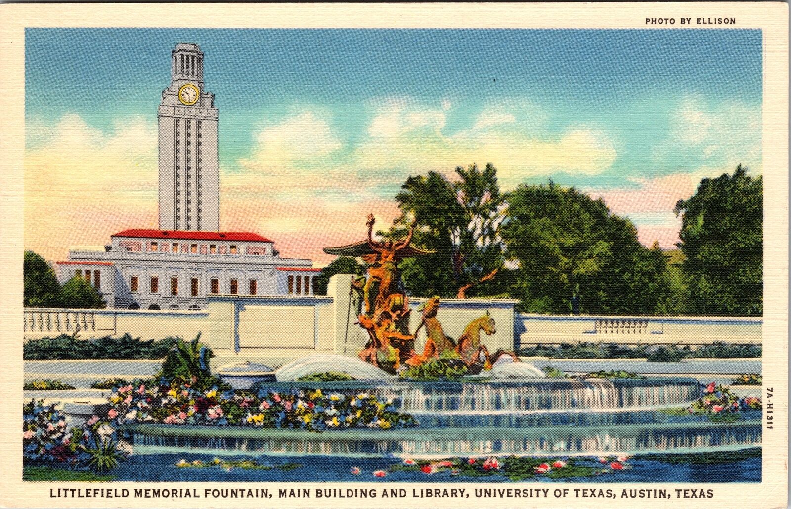 Austin TX-Texas, Littlefield Memorial Fountain, Scenic Vintage Postcard