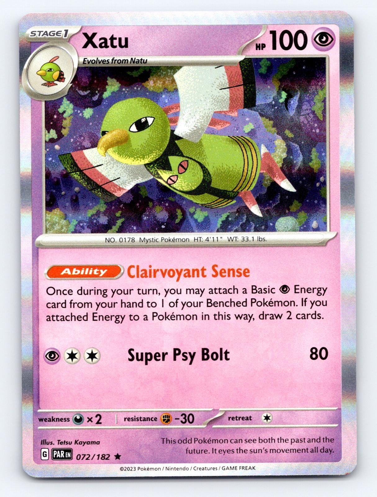 Xatu 072/182 Rare Paradox Rift Pokemon Holo Near Mint