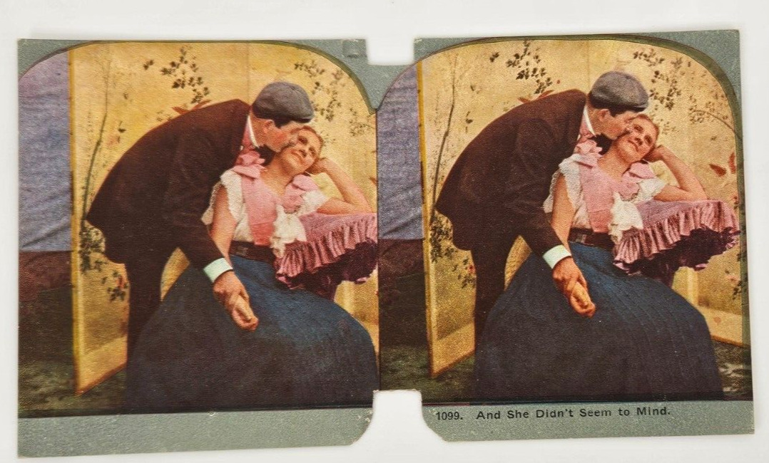 Victorian Stereograph Humorous~And She Didn't Seem To Mind~Couple~Kiss on Cheek