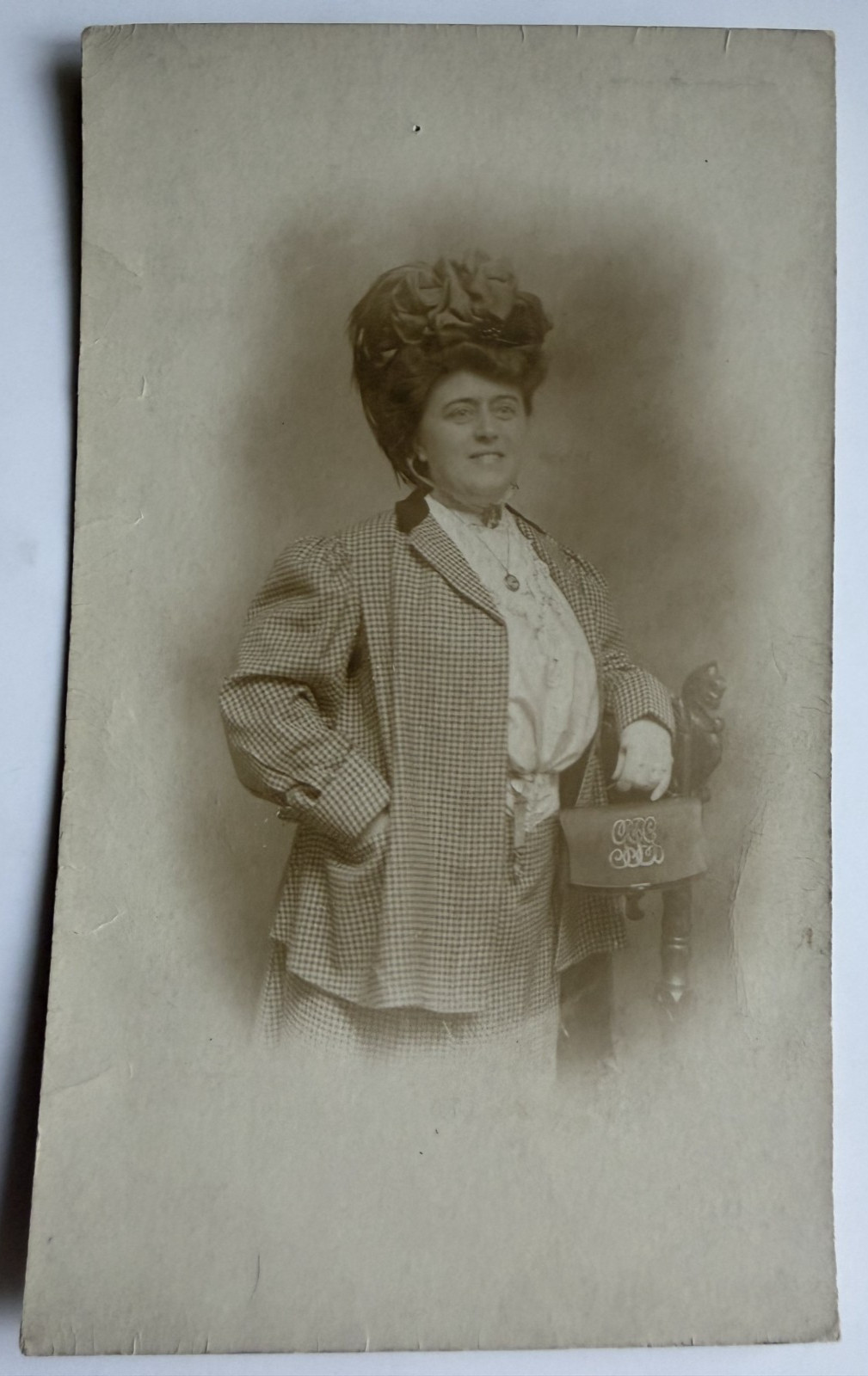 c1910s RPPC Edwardian Woman Fashion Big Hair Fancy Hat Suit Studio Portrait c1910s RPPC Edwardian Woman Fashion Big Hair Fancy Hat Suit Studio Portrait