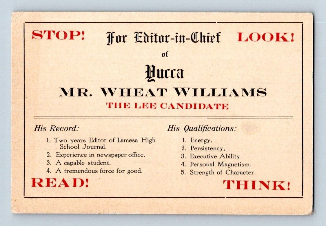 1916. STOP  MR. WHEAT WILLIAMS. POSTCARD. YD02