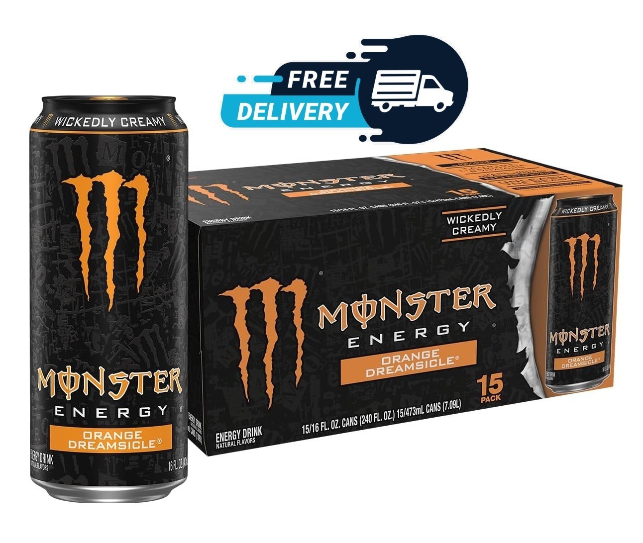 Monster Energy Orange Dreamsicle, Energy Drink, 16 Ounce Pack of 15