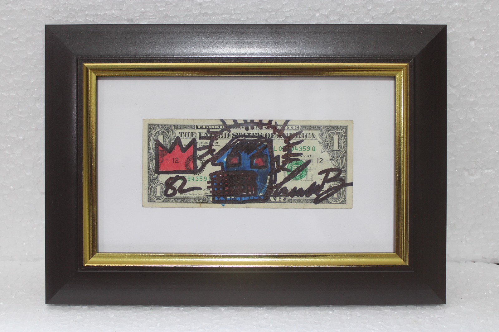 JEAN-MICHEL BASQUIAT SIGNED  One Dollar Bill WITH FRAMED IN GOOD CONDITION