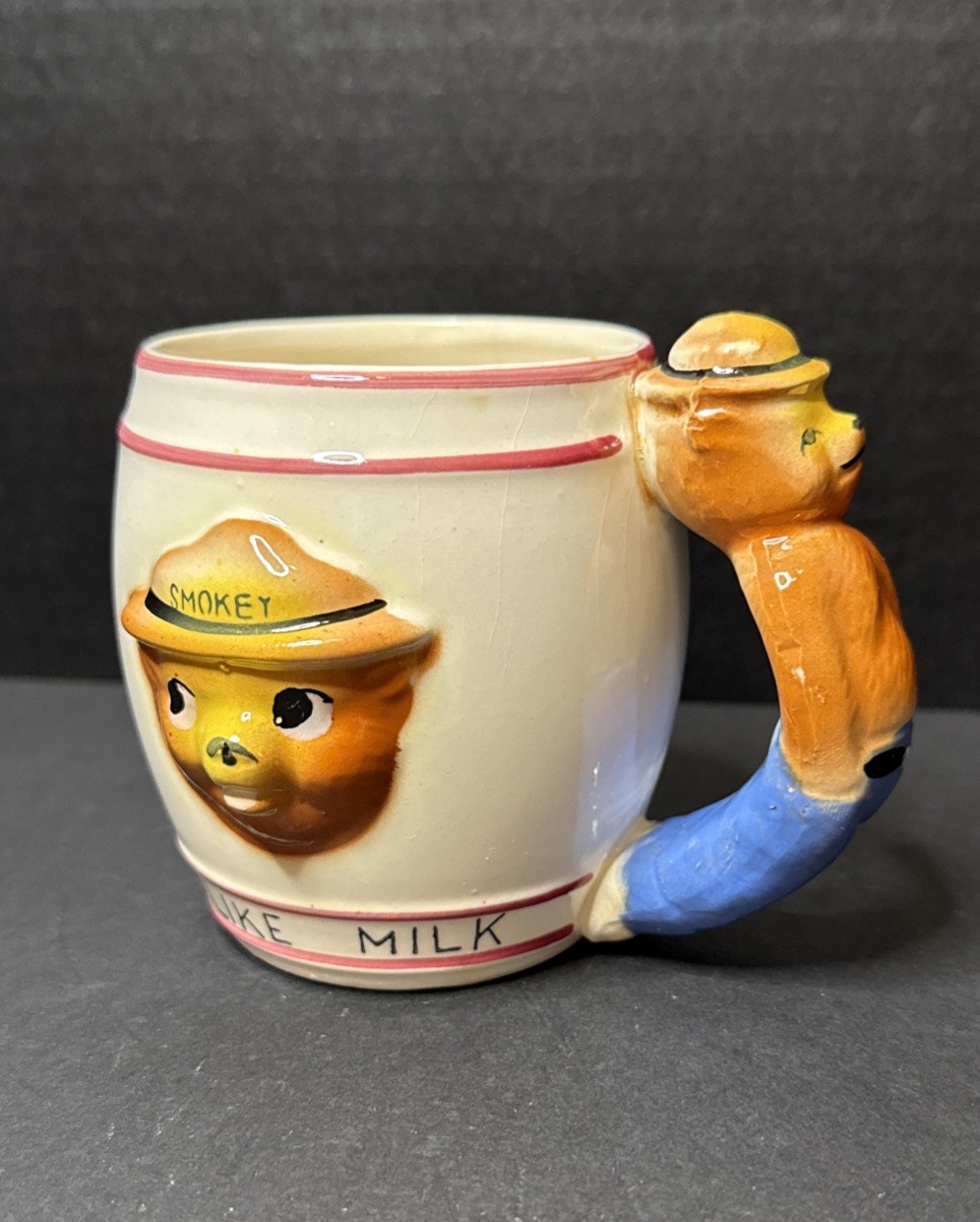 VINTAGE SMOKEY THE BEAR I LIKE MILK CHILDS MUG PREVENT FOREST FIRES *READ*