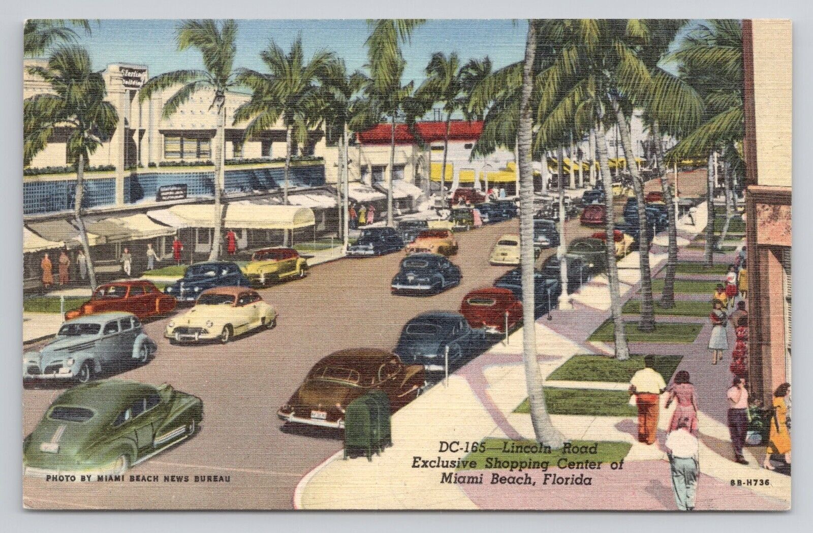 Lincoln Road Exclusive Shopping Center Miami Beach Florida Linen Postcard No5915