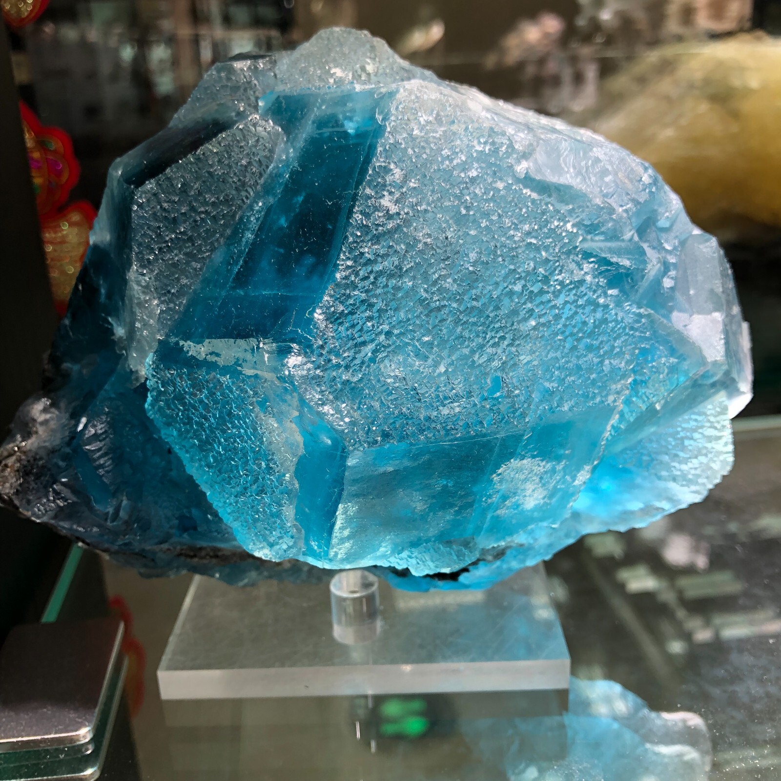 5.2lb TOP Natural blue fluorite calcite mineral specimen Crystal+base