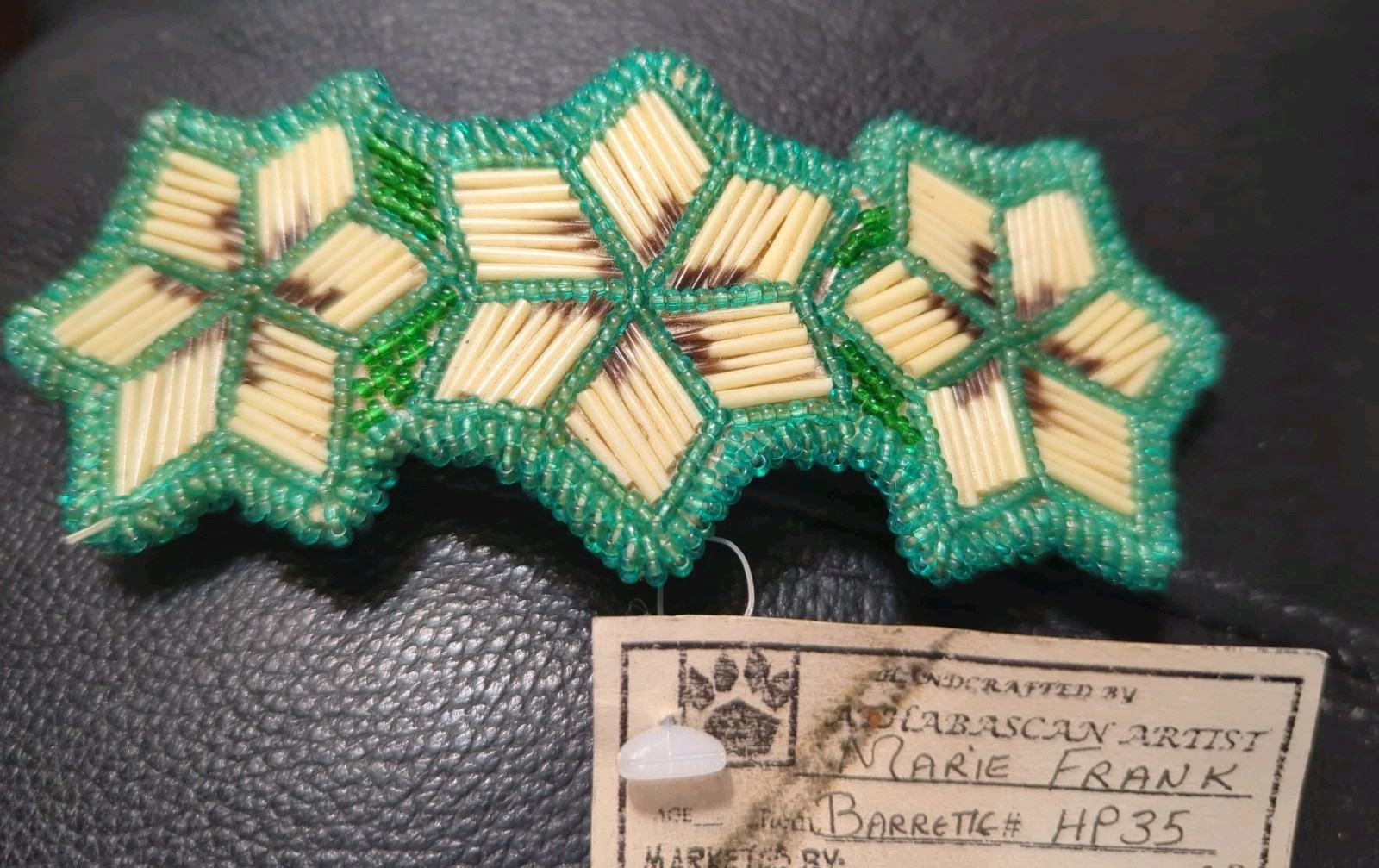 Vintage Native Southhwest Bead Porcupine Quills Leather Hair Fashion Barrette Vintage Native Southhwest Bead Porcupine Quills Leather Hair Fashion Barrette
