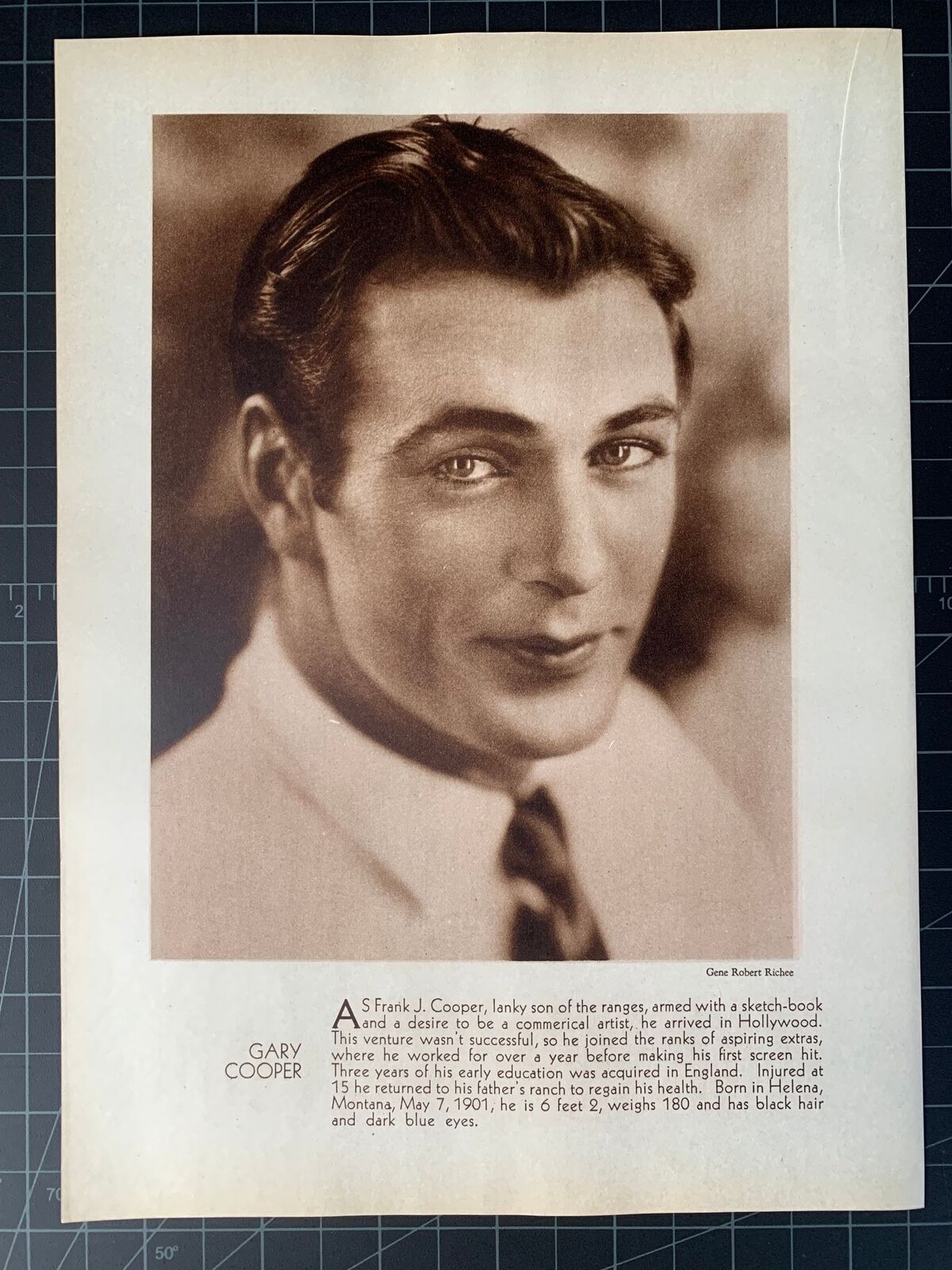 Vintage Circa 1930 Gary Cooper Photoplay Portrait