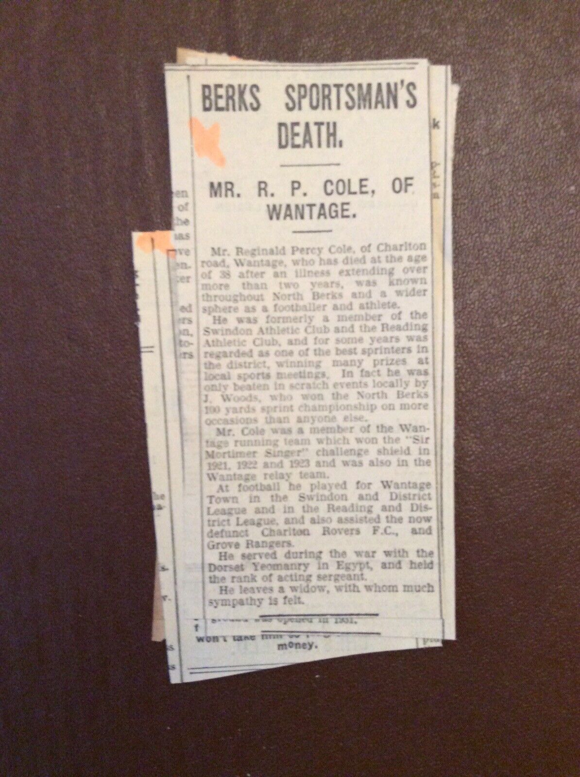 h1q Ephemera 1935 Article Swindon The Late Mr R P Cole Wantage