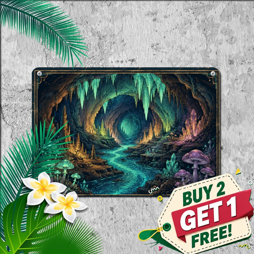Underground Crystal River Adventure Tin Sign Fantasy Stalactite Decor