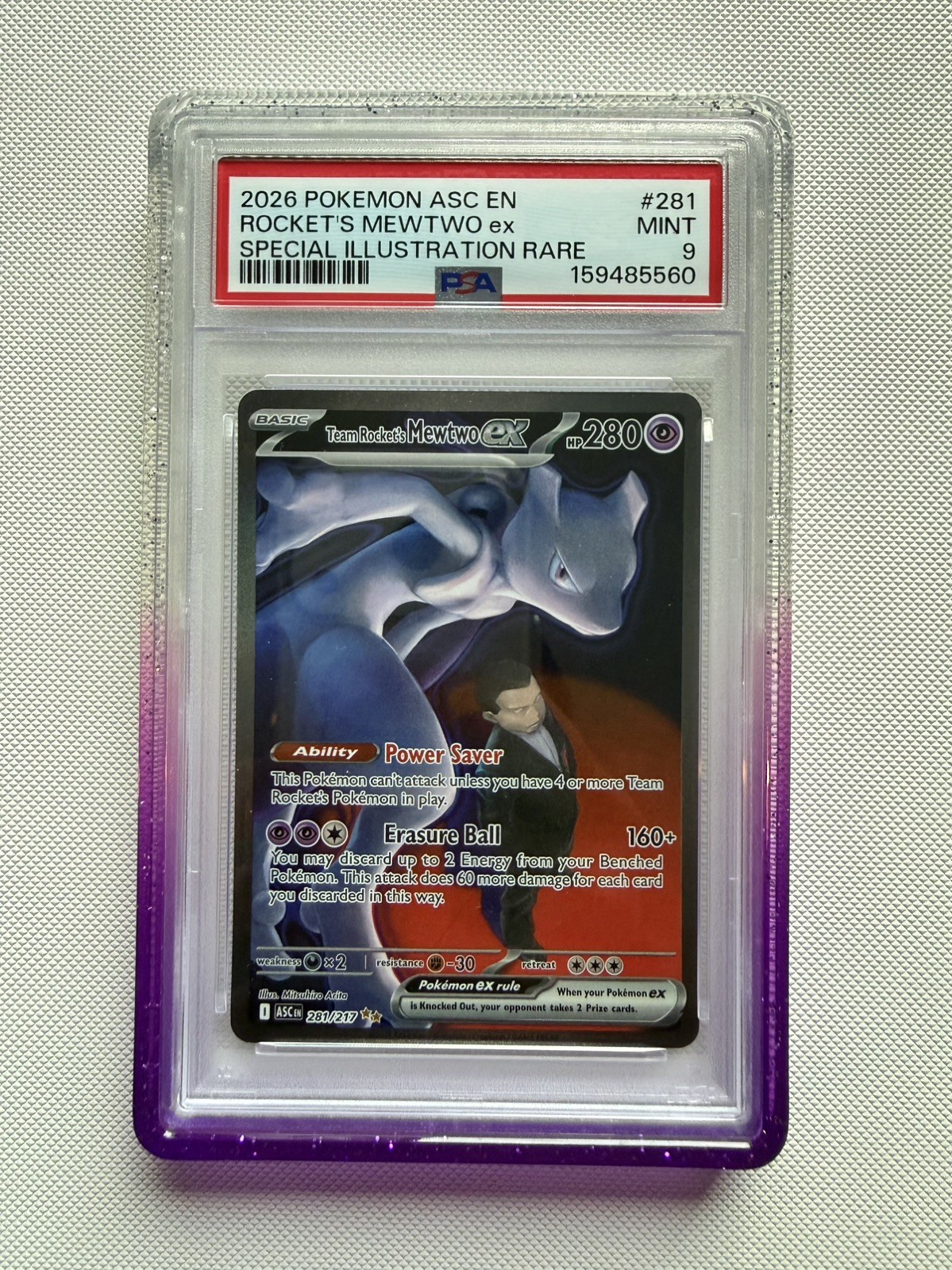 Pokemon Team Rocket's Mewtwo ex 281/217 Ascended Heroes Illustration Rare PSA 9