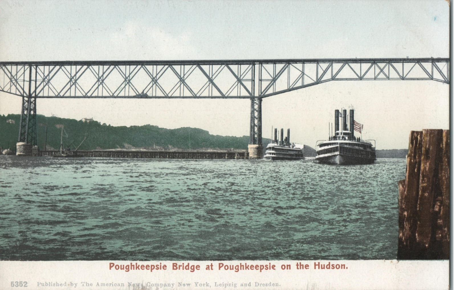 Poughkeepsie Bridge on the Hudson River Steamships Postcard