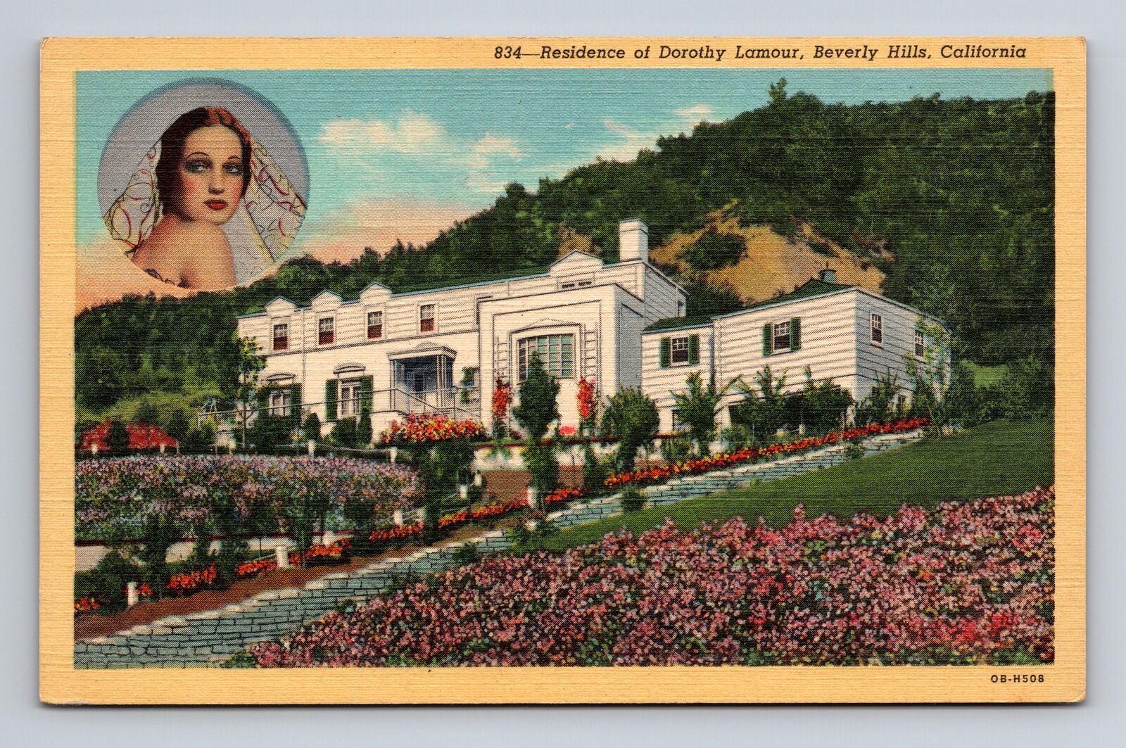 c1940 Linen Postcard Beverly Hills CA California Dorothy Lamour Residence