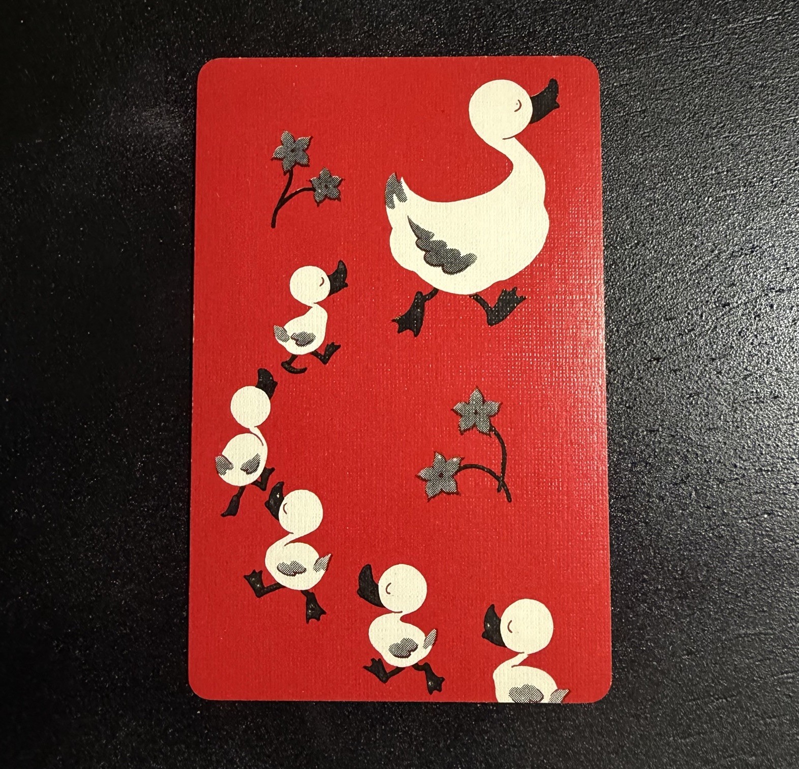 Mother Duck Red Single Swap Playing Card -c. 1950s (Linen)