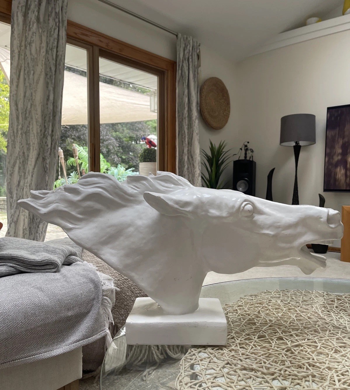 VTG HUGE Plaster White Stallion Bust Huge Horse Head L 27” H 14” D 8” W 23Lb VTG HUGE Plaster White Stallion Bust Huge Horse Head L 27” H 14” D 8” W 23Lb