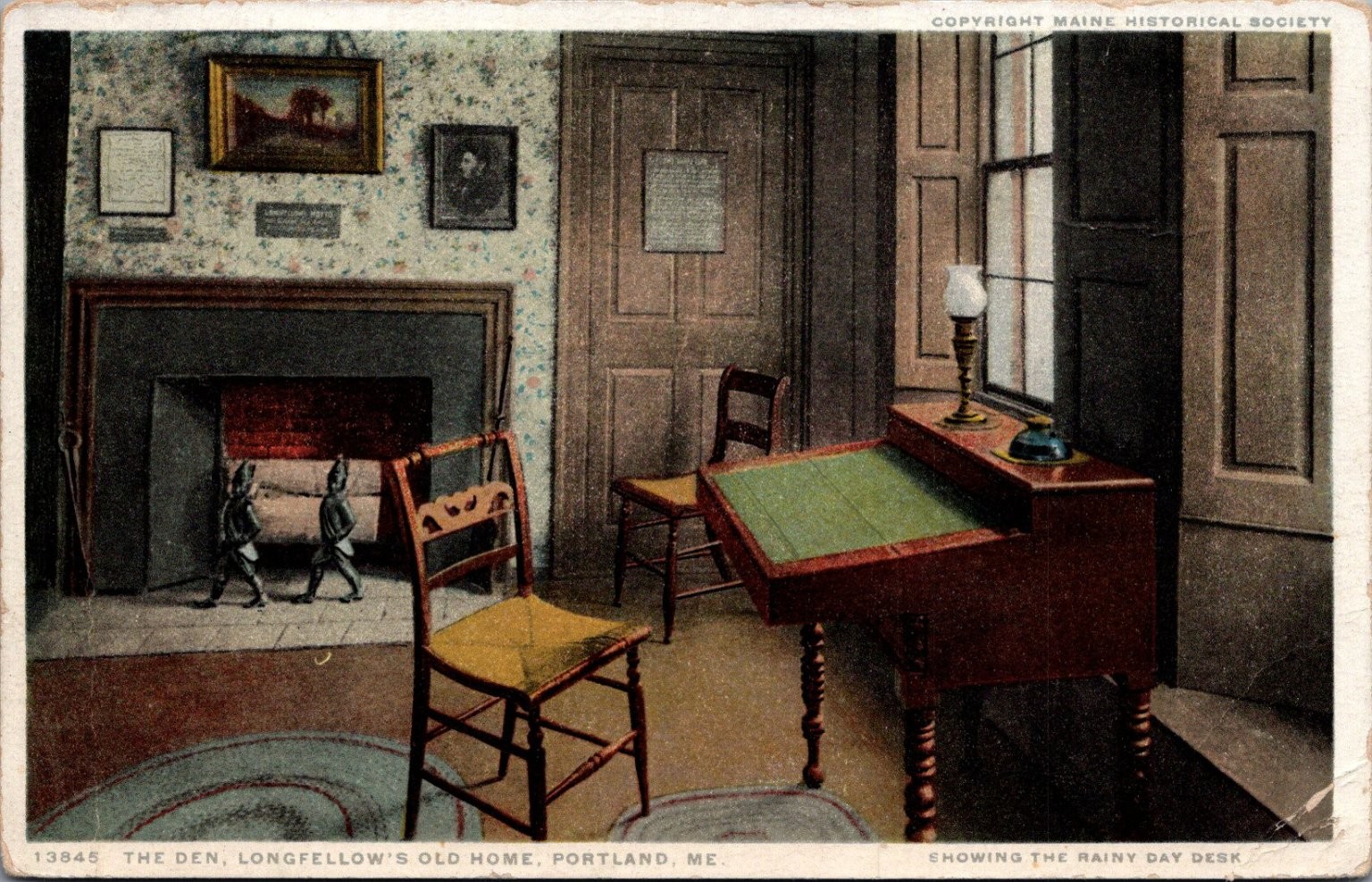 Longfellow's Old Home Portland ME The Den Rainy Day Desk Phostint Postcard Longfellow's Old Home Portland ME The Den Rainy Day Desk Phostint Postcard