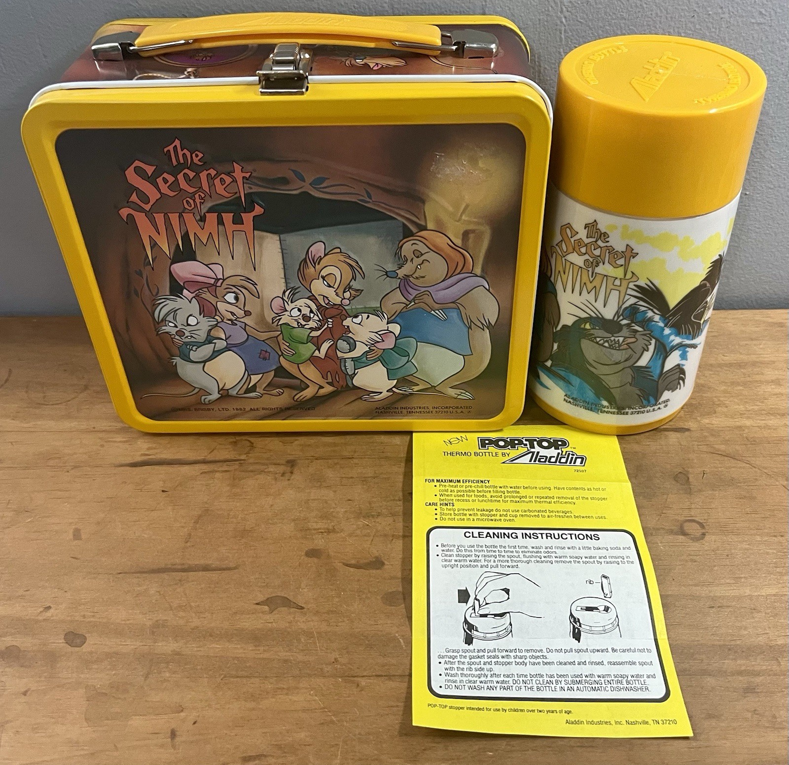 1982 Aladdin Secret of NIMH Metal Lunchbox & Thermos - BRAND NEW MINT CONDITION