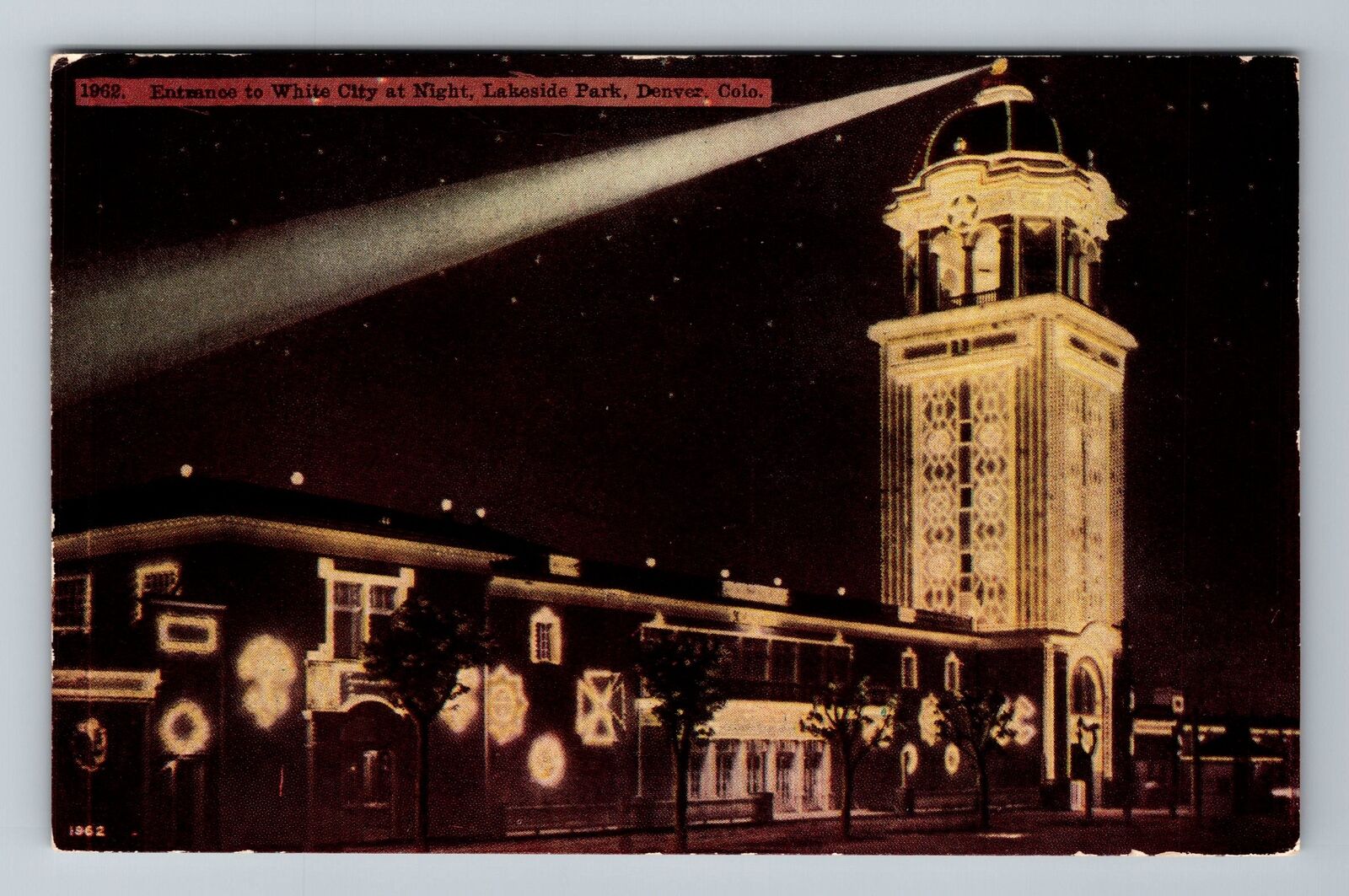 Denver CO-Colorado, Entrance To White City At Night, Vintage Postcard