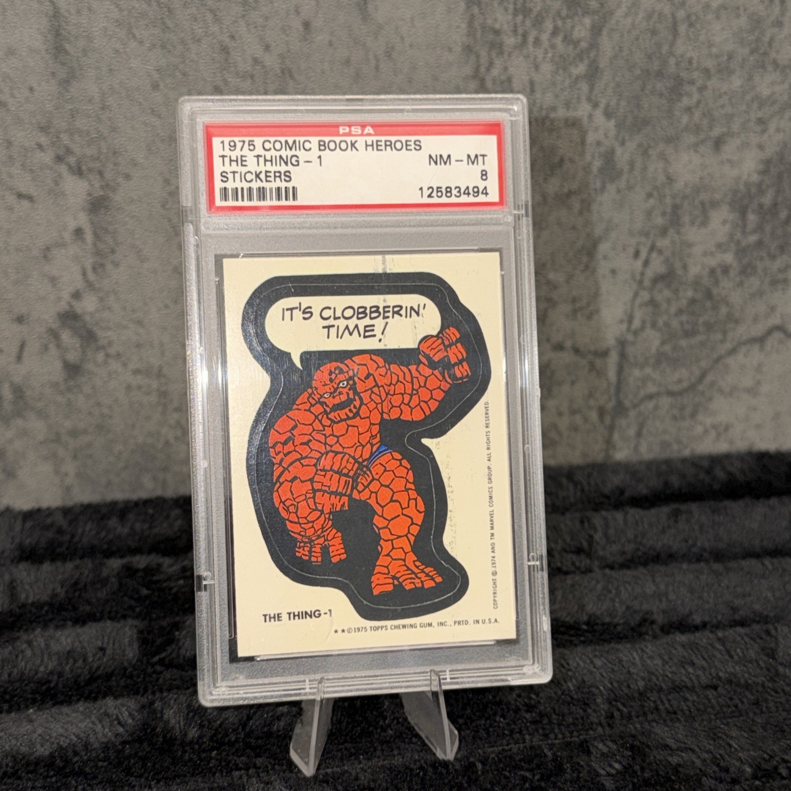 1974 1975 Topps Marvel The THING Comic Book Heroes PSA 8 Sticker White Back
