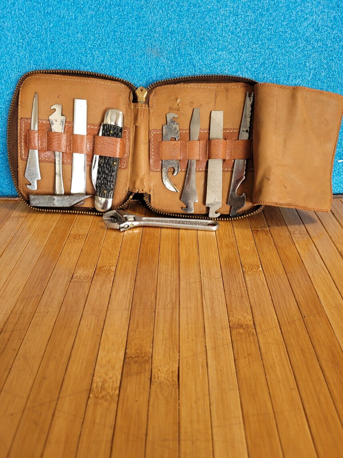 Vtg UTICA CUTLERY N.Y. Multi Tool Set Of 8 Pocket Knife Camping Kit W/Case.OBO 