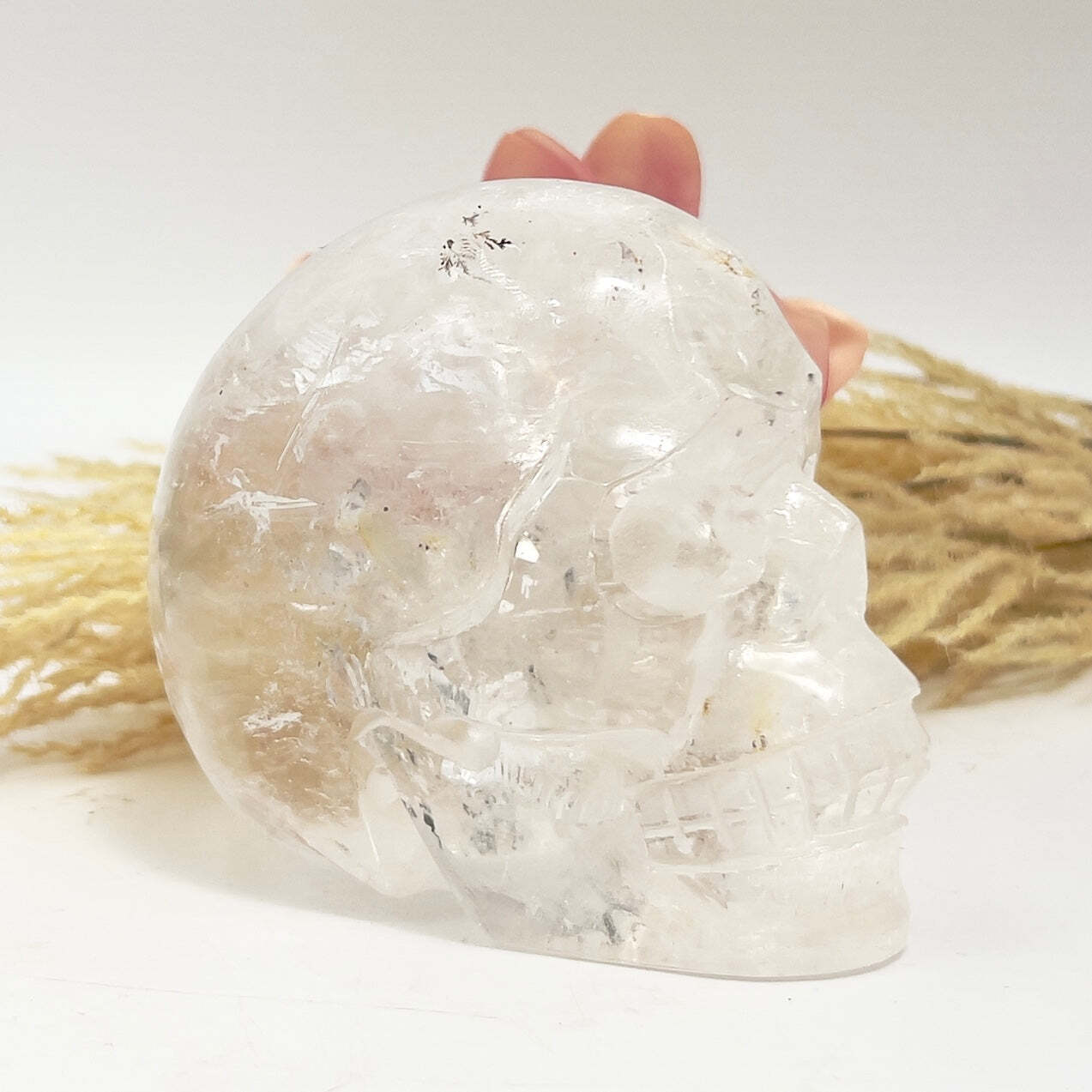 Clear Quartz with Golden Healer Dendrites Skull Healing Crystal Carving 892g