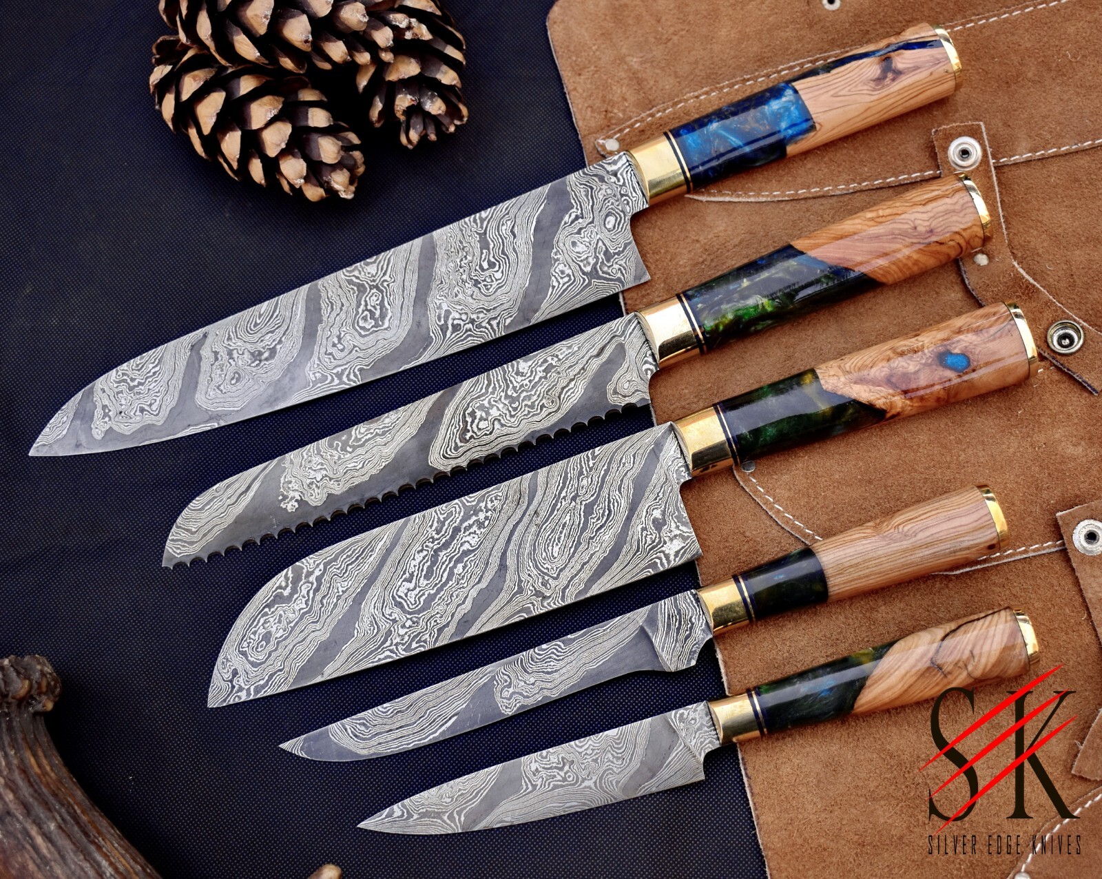 CUSTOM HANDMADE FORGED DAMASCUS STEEL CHEF KNIFE SET KITCHEN KNIVES SET of 5 CUSTOM HANDMADE FORGED DAMASCUS STEEL CHEF KNIFE SET KITCHEN KNIVES SET of 5