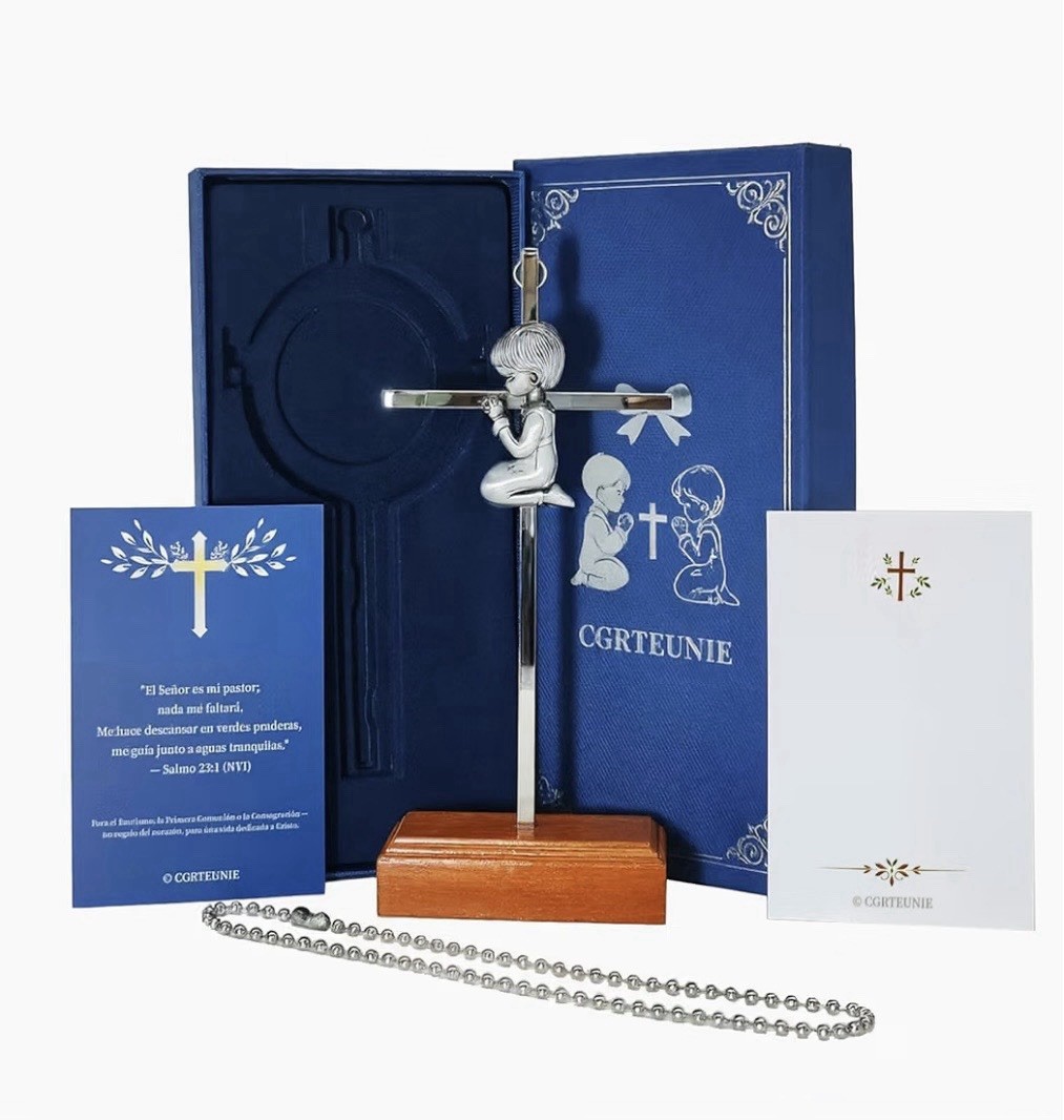 Baptism Gift for Baby Girl 7 Inch Stainless Steel Cross - Thoughtful Keepsake