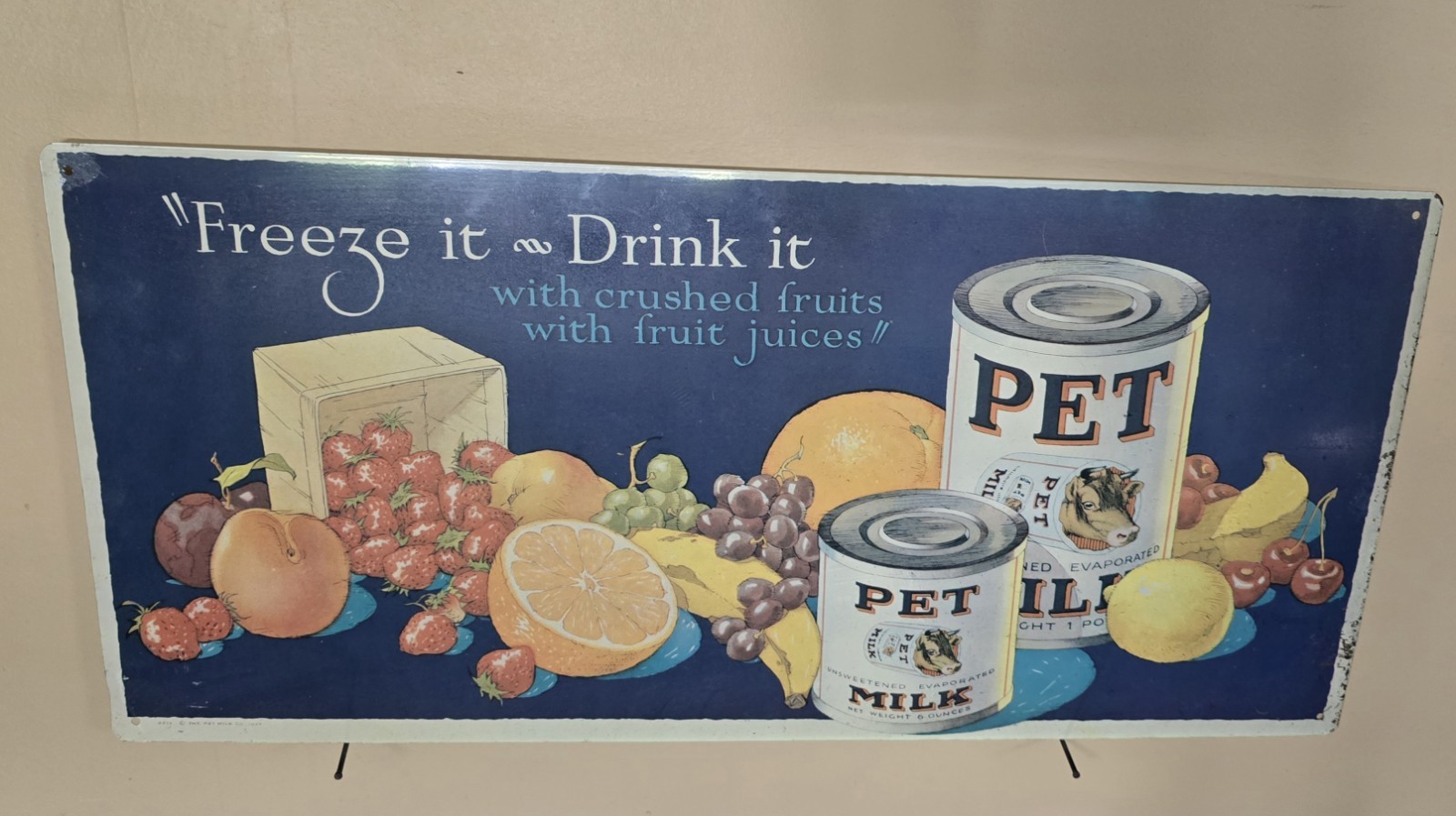 Vintage Pet Milk Freeze It Drink It Store Advertising Sign 19 1/4 x 9 Vintage Pet Milk Freeze It Drink It Store Advertising Sign 19 1/4 x 9