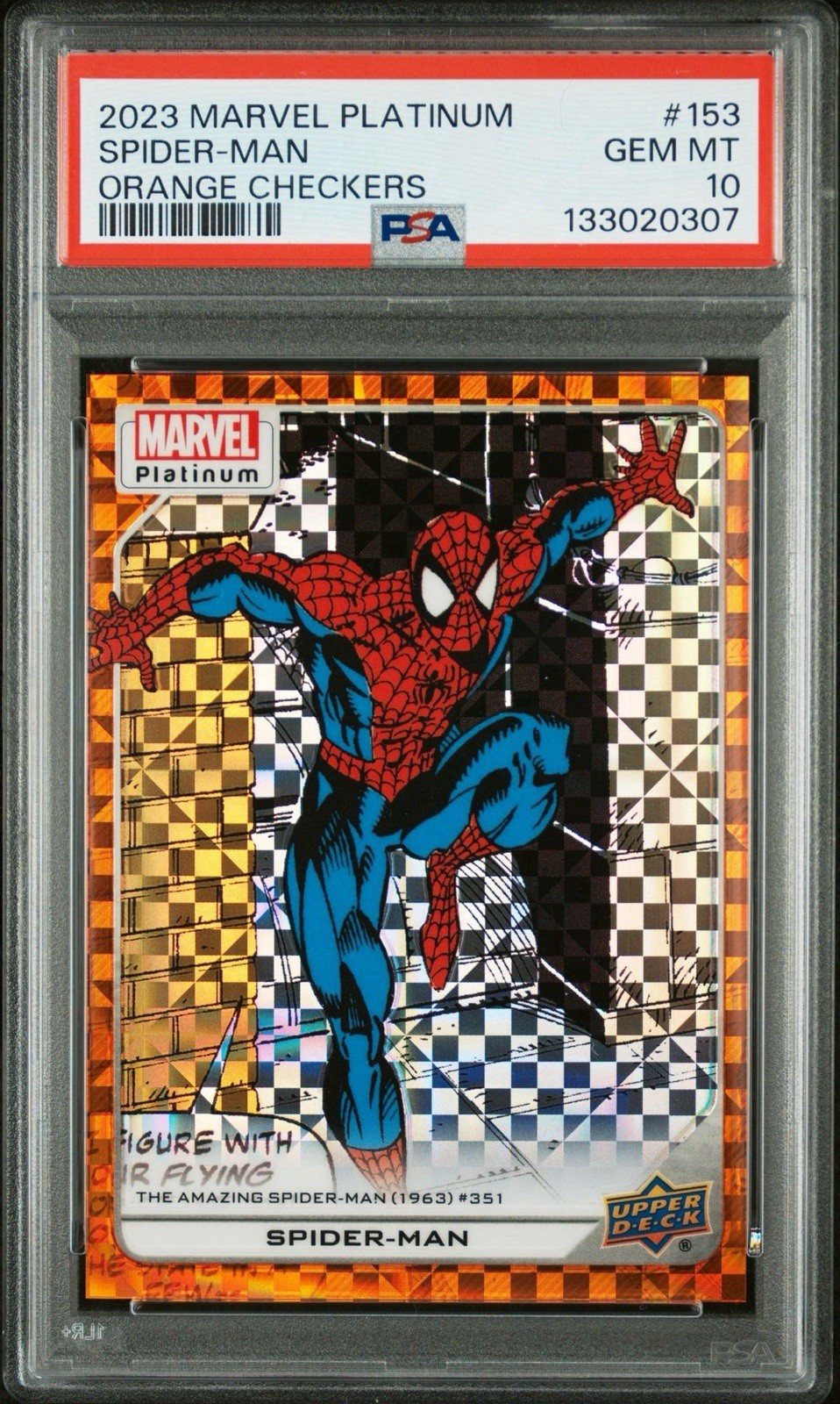 2023 Upper Deck Marvel Platinum Spider-Man #153 Orange Checkers Parallel — Pop 3