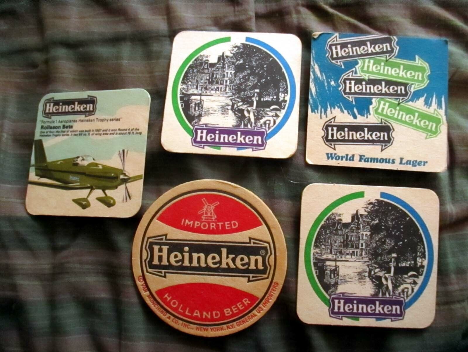 Set of 6 vintage cardboard Heineken Holland beer coasters 1960s 70s 