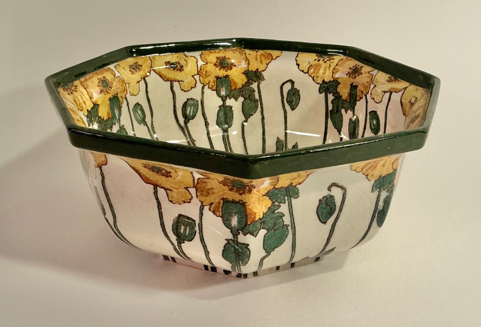 RARE c1910 Antique Art Nouveau Royal Doulton Yellow Poppy Serving Bowl D3227