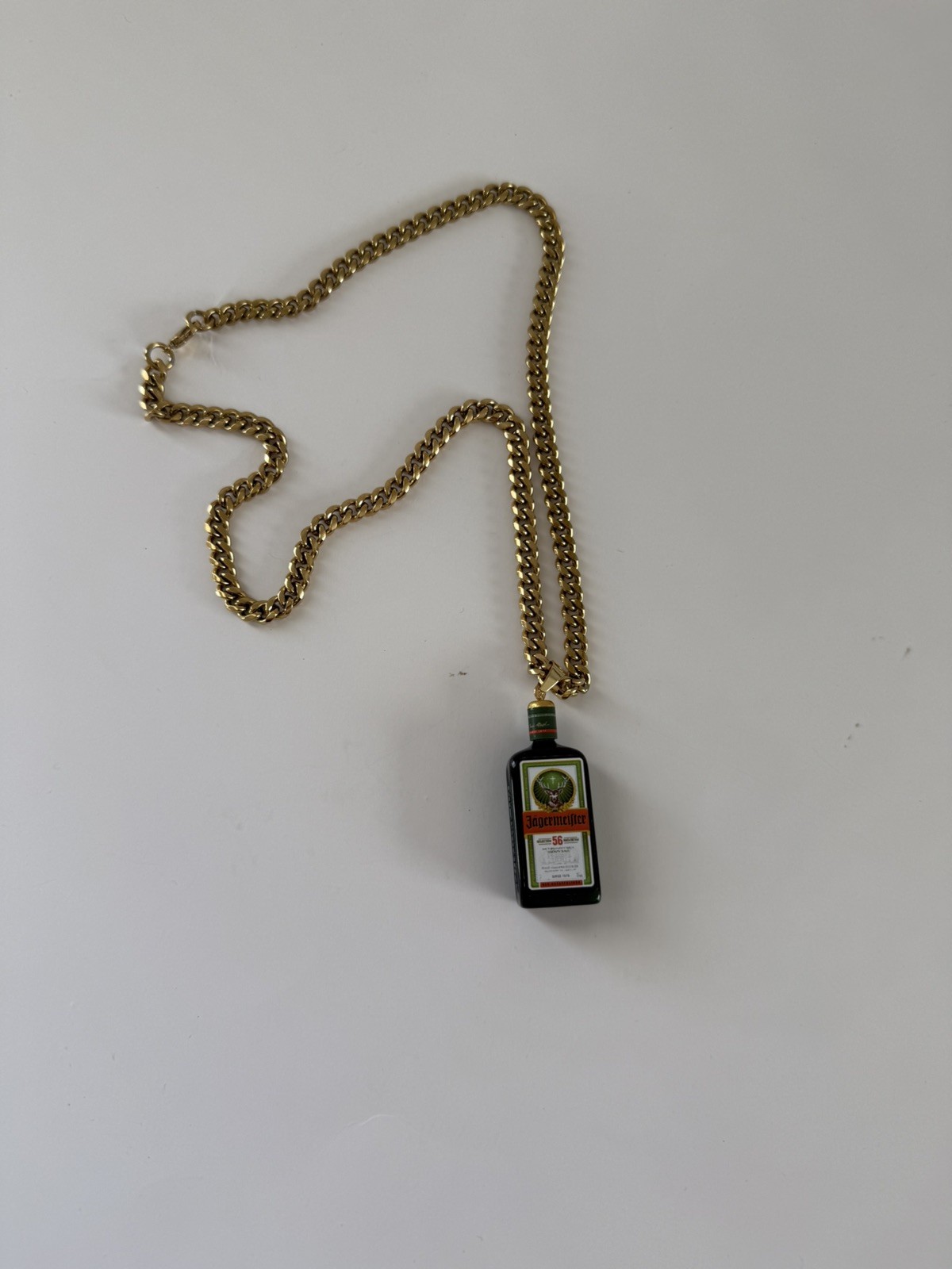 Jagermeister Chain Necklace w/Mini Bottle Accents- gold and green Jagermeister Chain Necklace w/Mini Bottle Accents- gold and green