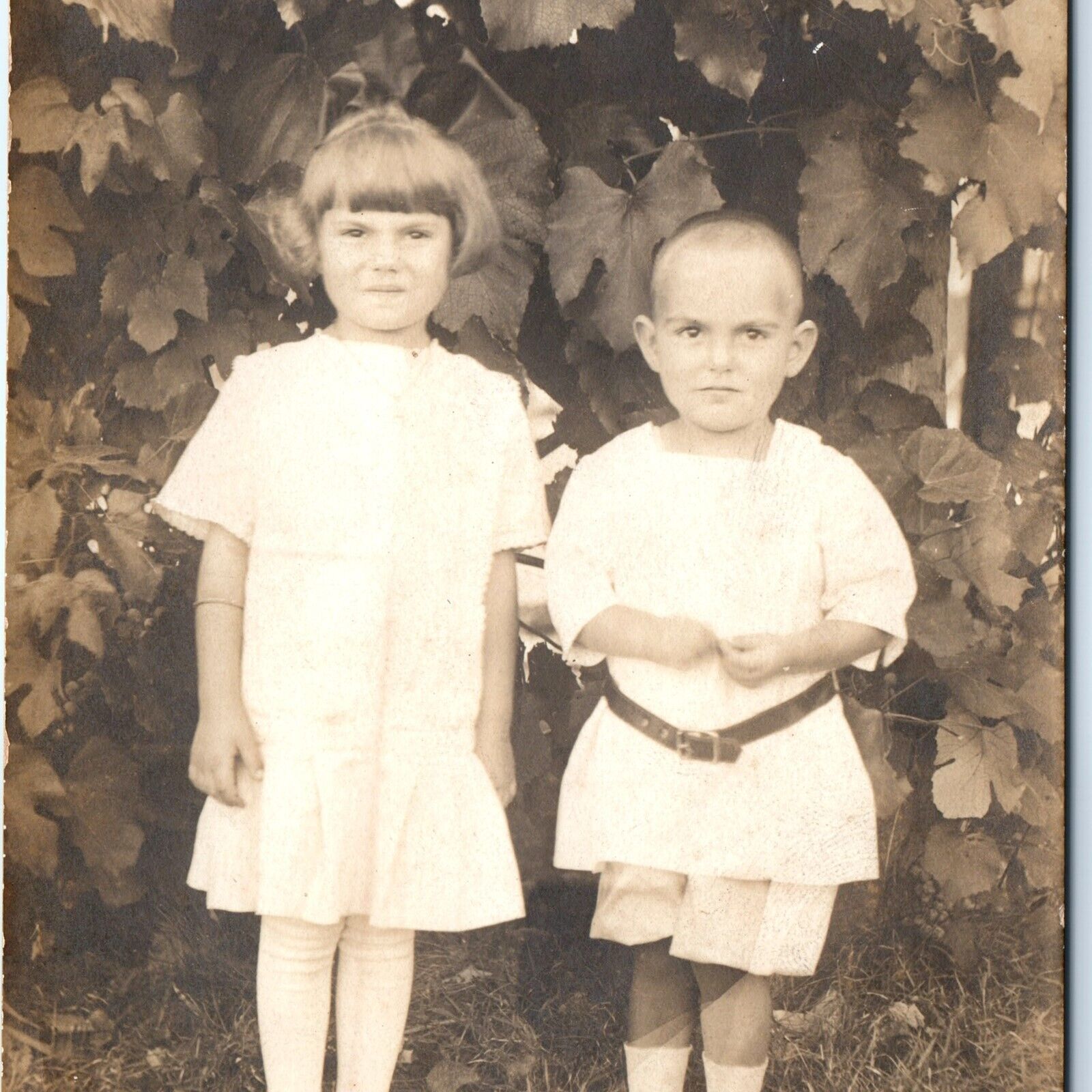 ID'd c1910s Outdoor Kids Boy Girl RPPC Real Photo Lillie Molly & Louis Hays A142