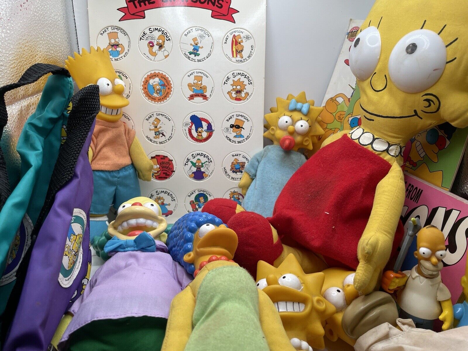 The Simpsons Collectibles Dolls, Magazines, Milk Caps … All In Simpson Suitcase