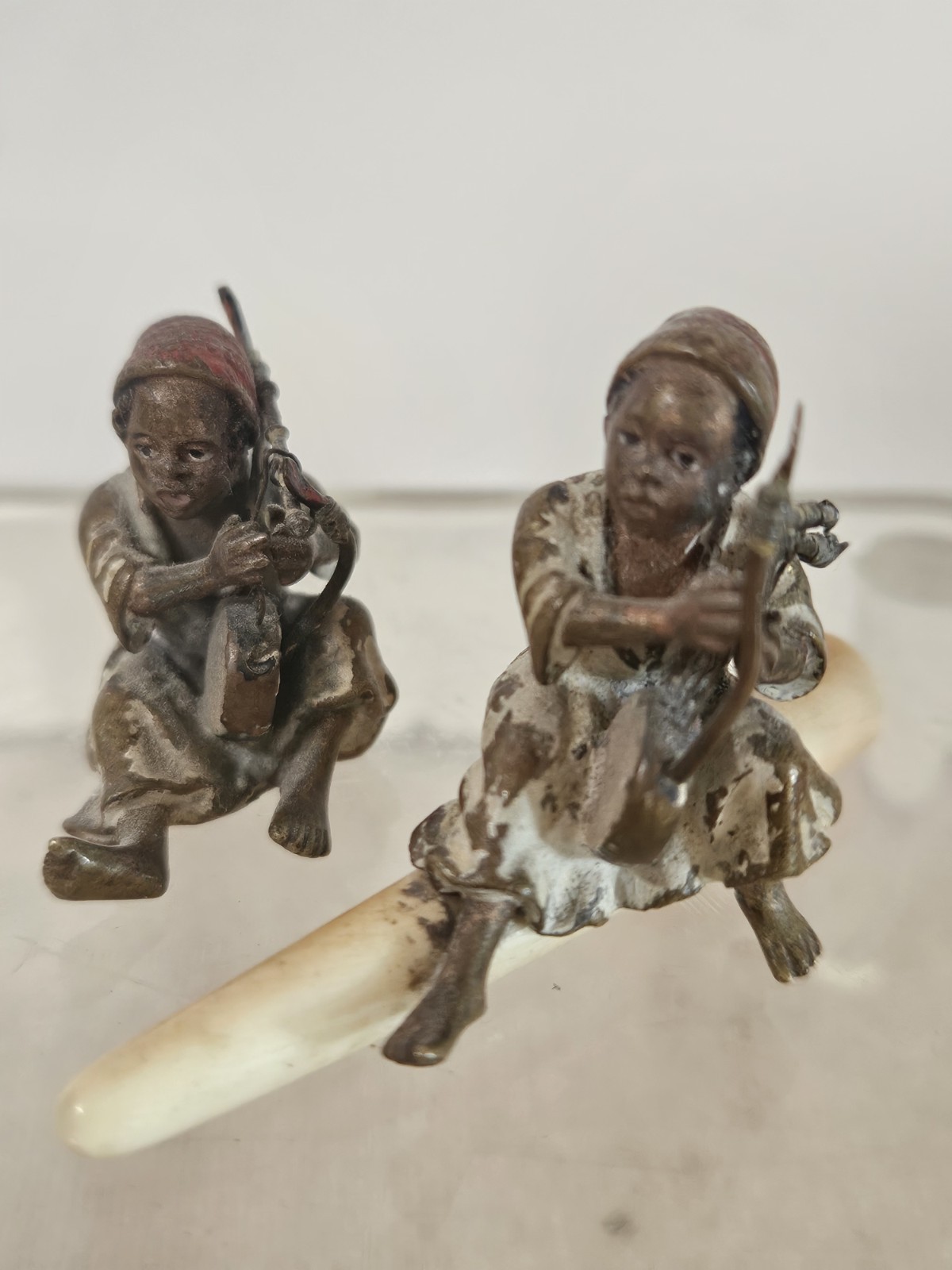 Two Austrian Bronze Musicians with Instruments