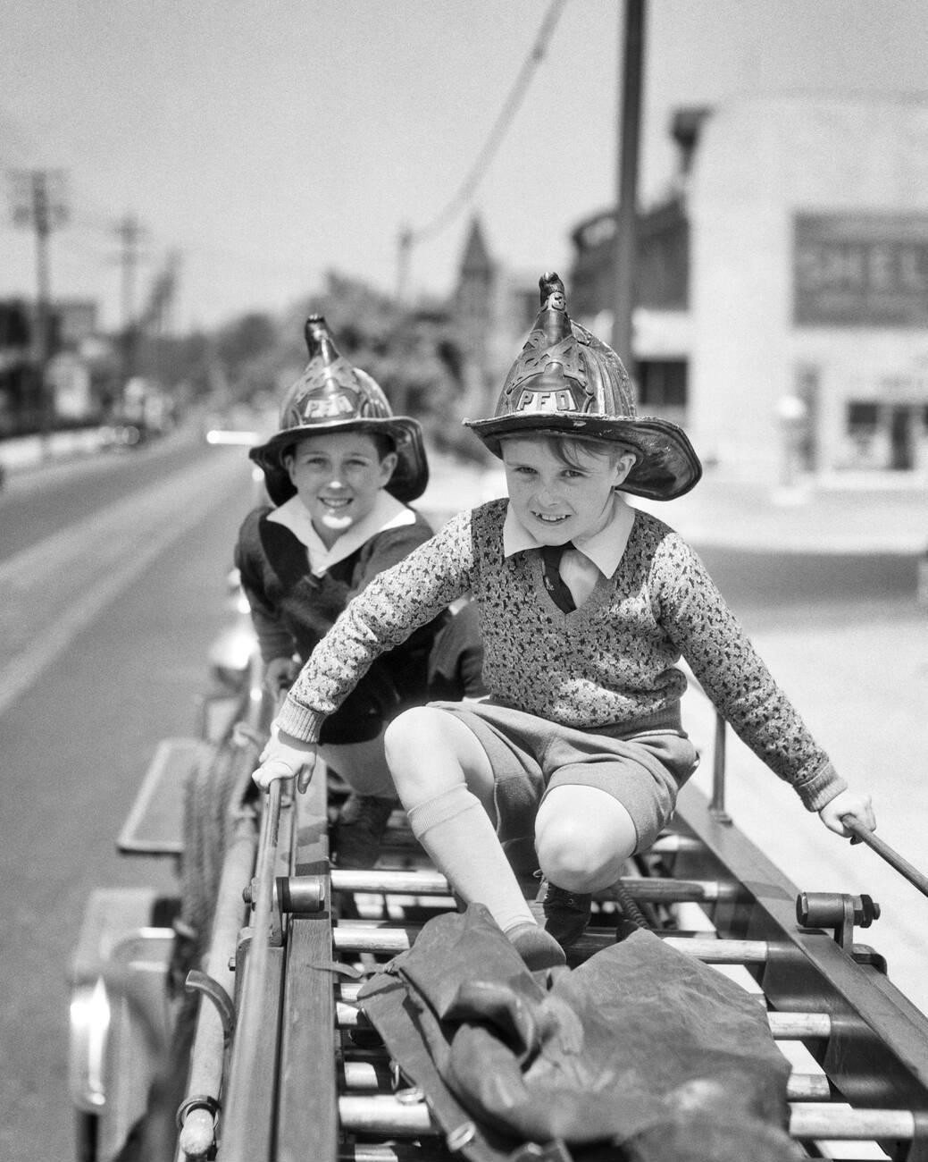 Vintage Boy Firemen 1930s BLK and White Matte Photo Reprint 8 Vintage Boy Firemen 1930s BLK and White Matte Photo Reprint 8