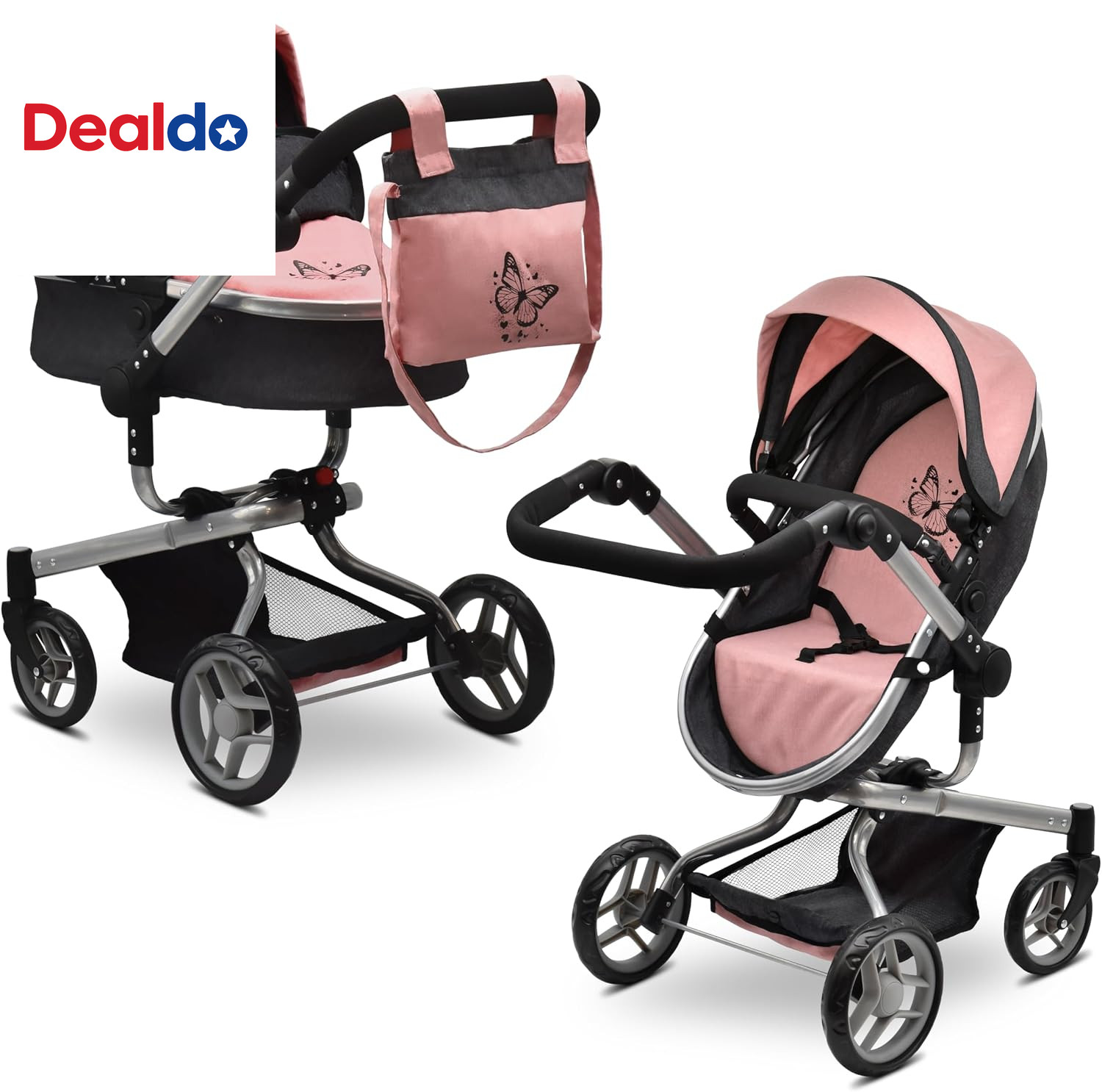 Convertible Baby Doll Stroller Realistic Pram 2-In1 Carriage with Bag Foldable T Convertible Baby Doll Stroller Realistic Pram 2-In1 Carriage with Bag Foldable T
