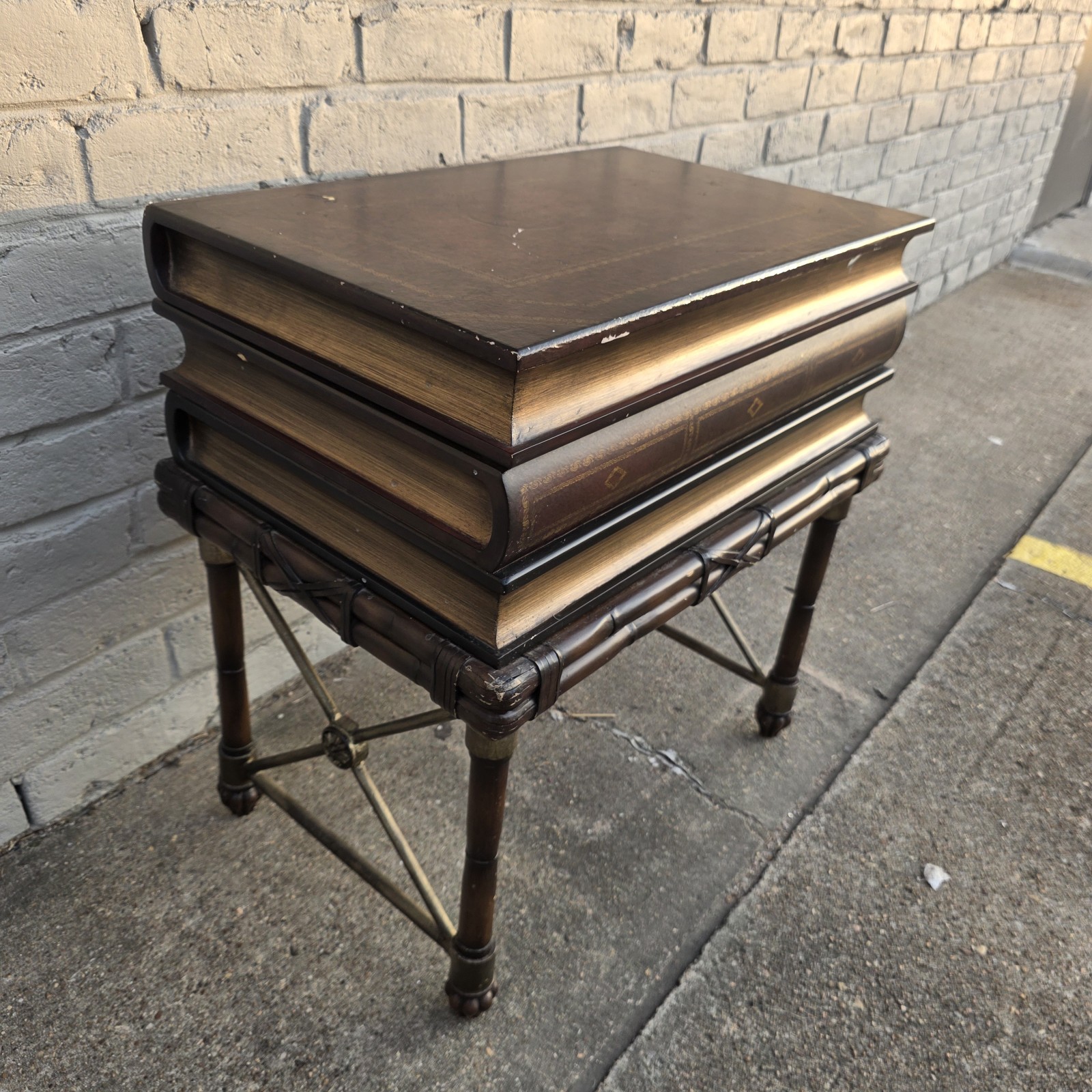 Vintage Library Book Side Table Opens for Storage - Maitland Smith Style