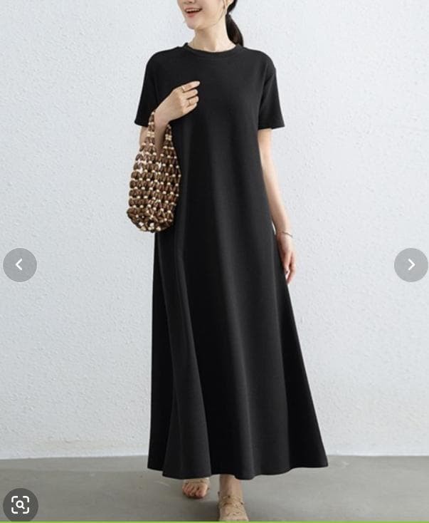 Black Half Sleeve Long Knit T-shirt Dress Relaxed A-Line Black Half Sleeve Long Knit T-shirt Dress Relaxed A-Line