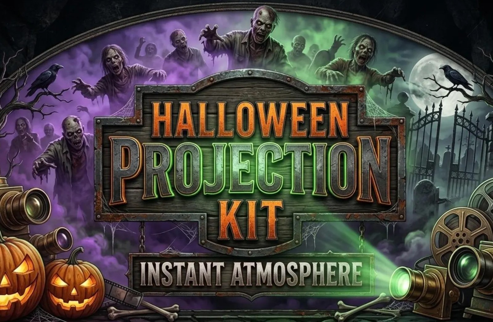 Halloween Projection Kit: 13 Spooky Effects, LED Projector & Screen