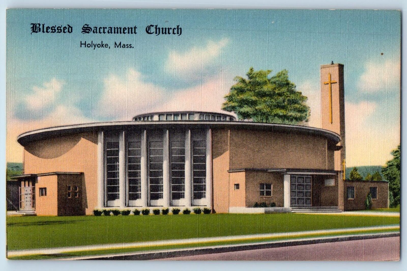 c1940\'s Blessed Sacrament Church Building Holyoke Massachusetts Vintage Postcard