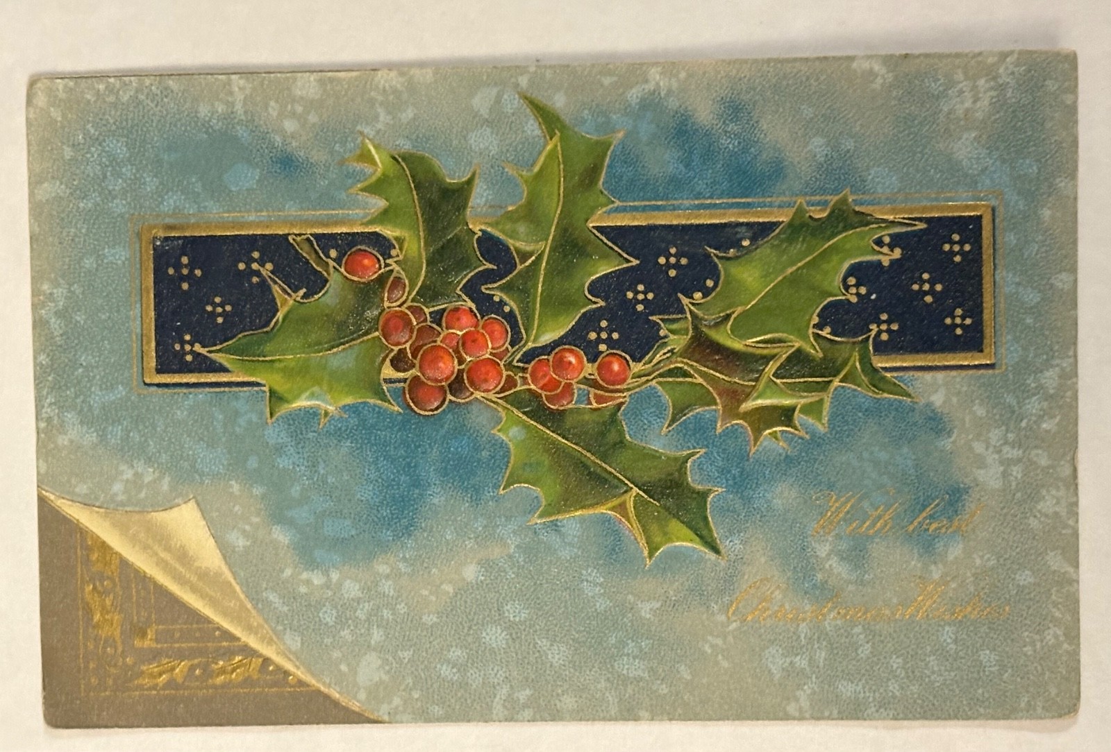 With Best Christmas Wishes Postcard Holly Berries Posted 1908 Antique No Stamp