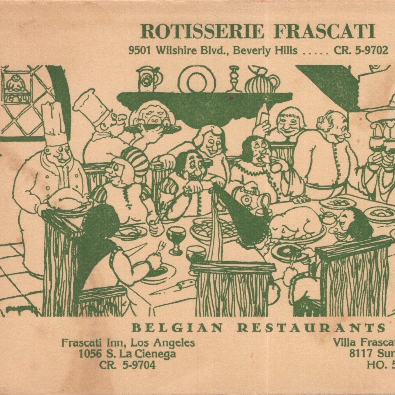 1950s Frascati Inn Restaurant Menu Rotisserie Villa Beverly Hills Los Angeles #2